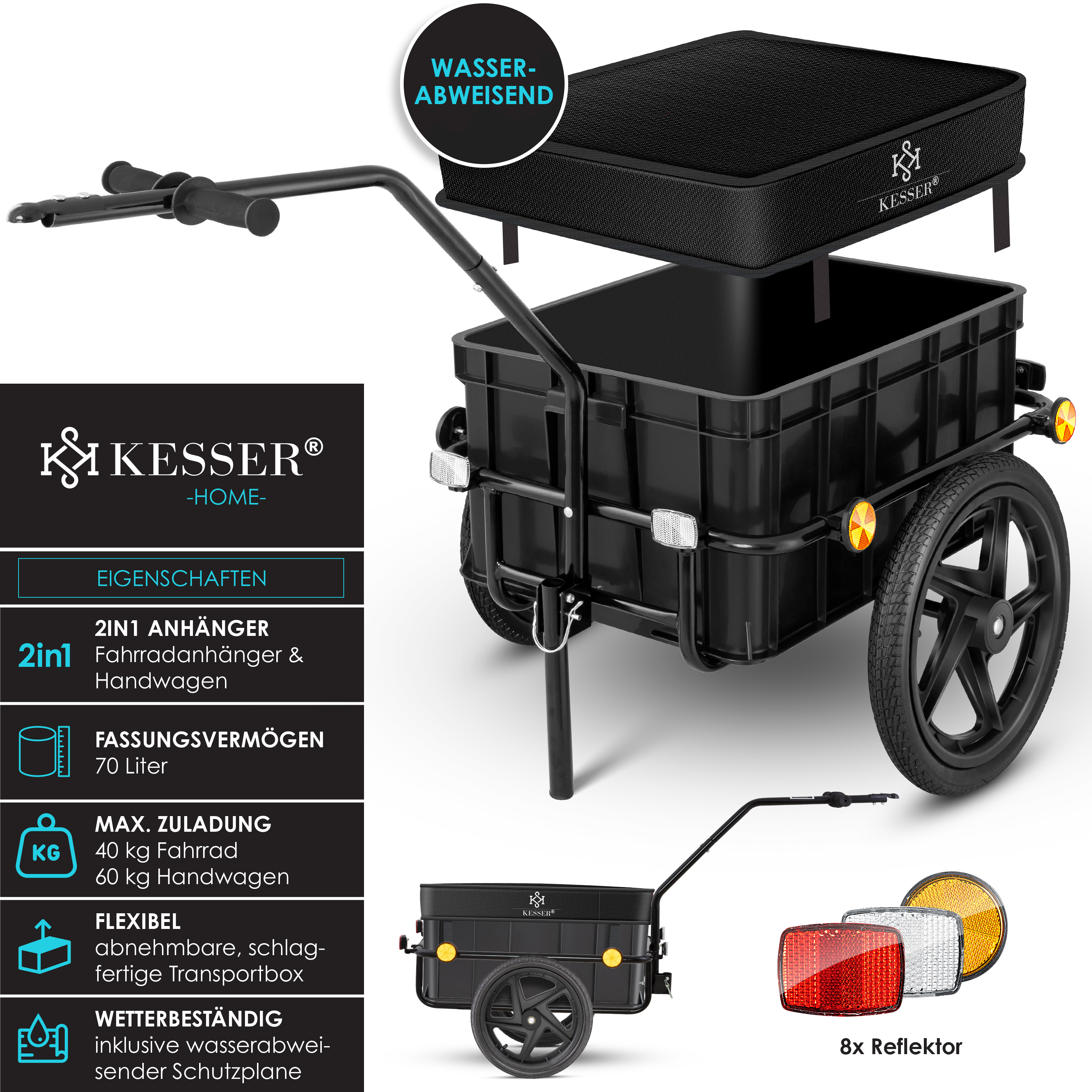 KESSER Fahrradanhnger Lastenanhnger Handwagen mit Kupplung Hochdeichsel  fr Fahrrad Transportanhnger Transportbox mit 70 Liter Volumen Max. 60kg  fr Fahrrder mit 26'' - 28'' | eShopping - einfach besser einkaufen!