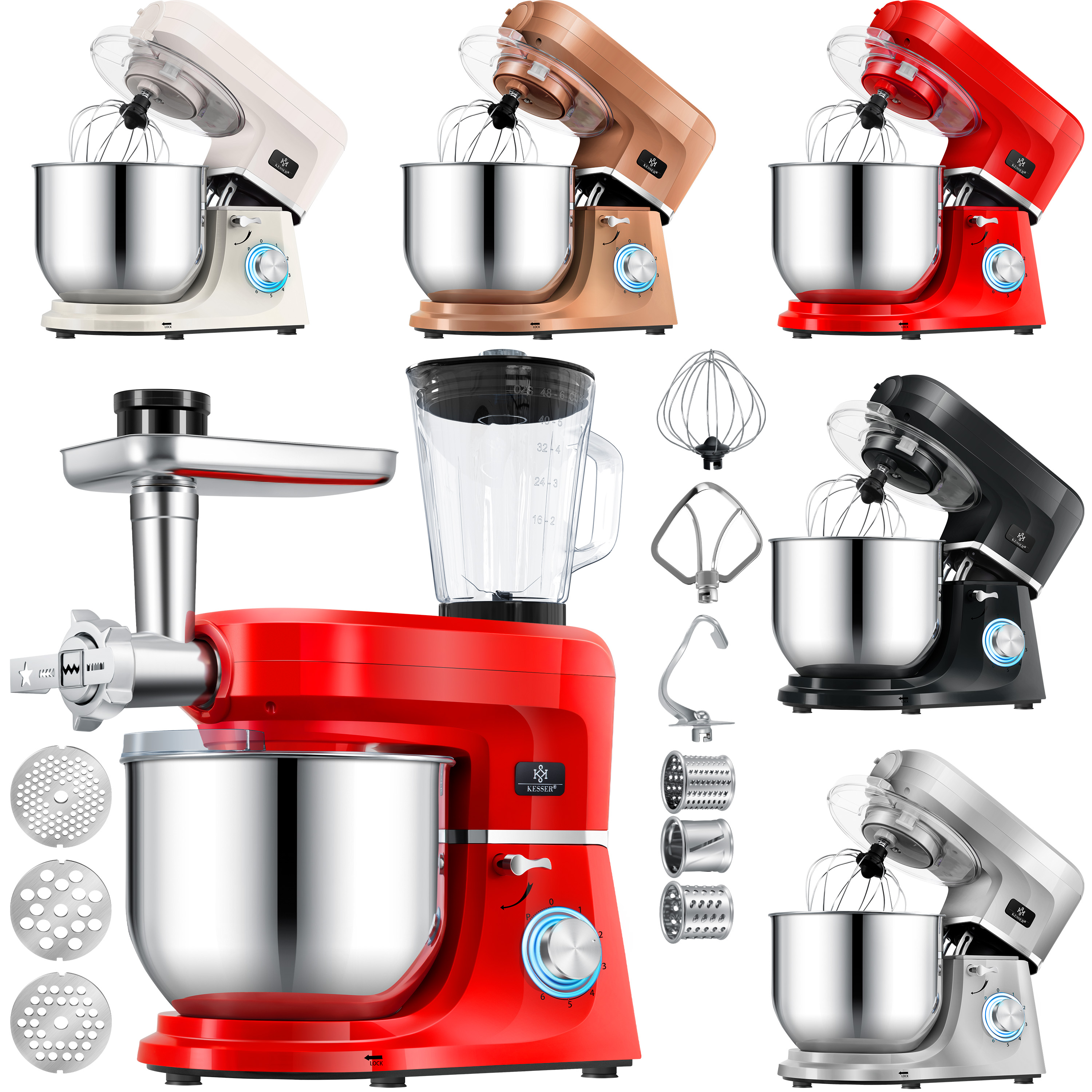 KESSER 3-in-1 Food Processor With Meat Grinder - 1500W, 5.5L Bowl, 6 Speeds, Juicer, Sausage & Pasta Attachments