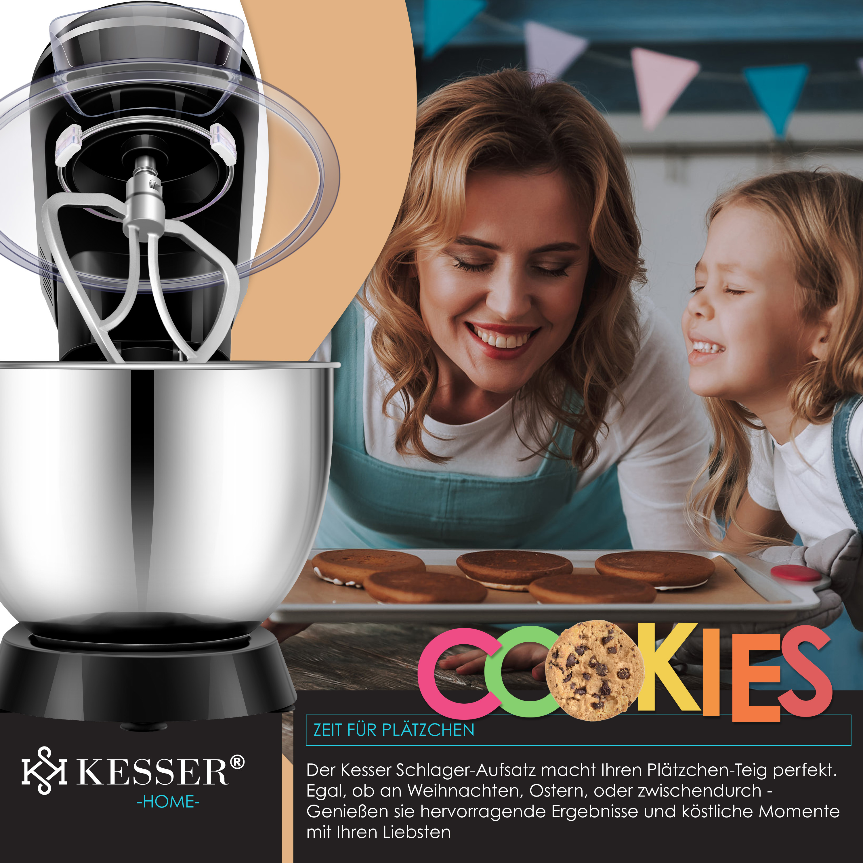 Küchenmaschine Mit 7 Geschwindigkeiten - Knetmaschine Mit Edelstahlschüssel & 6 Aufsätzen