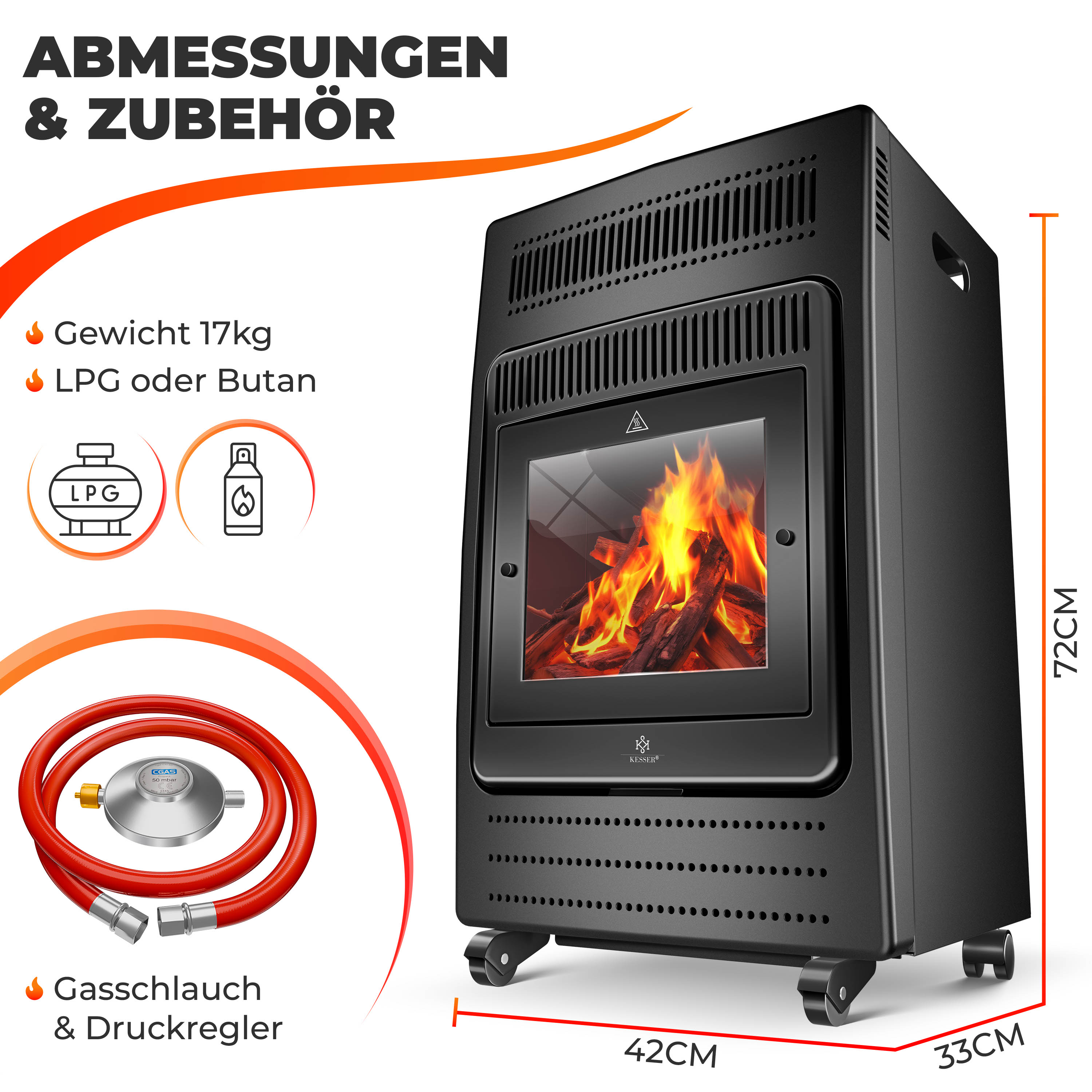 HOME It Gasofen 4,2 KW Innen - Mobiler Gasheizstrahler Mit Rollen
