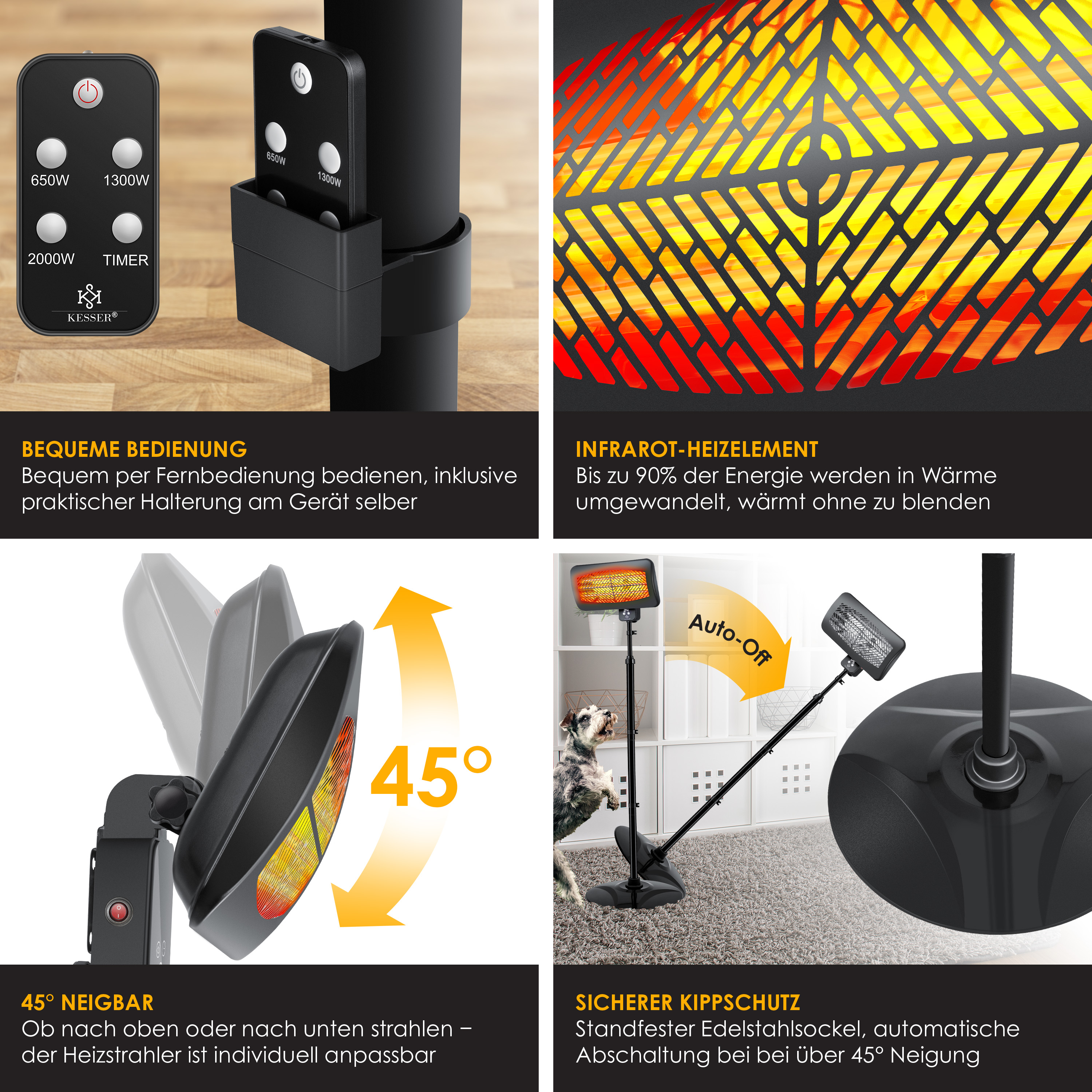 KESSER Infrarotstrahler 2500W - Terrassenheizer Mit Fernbedienung