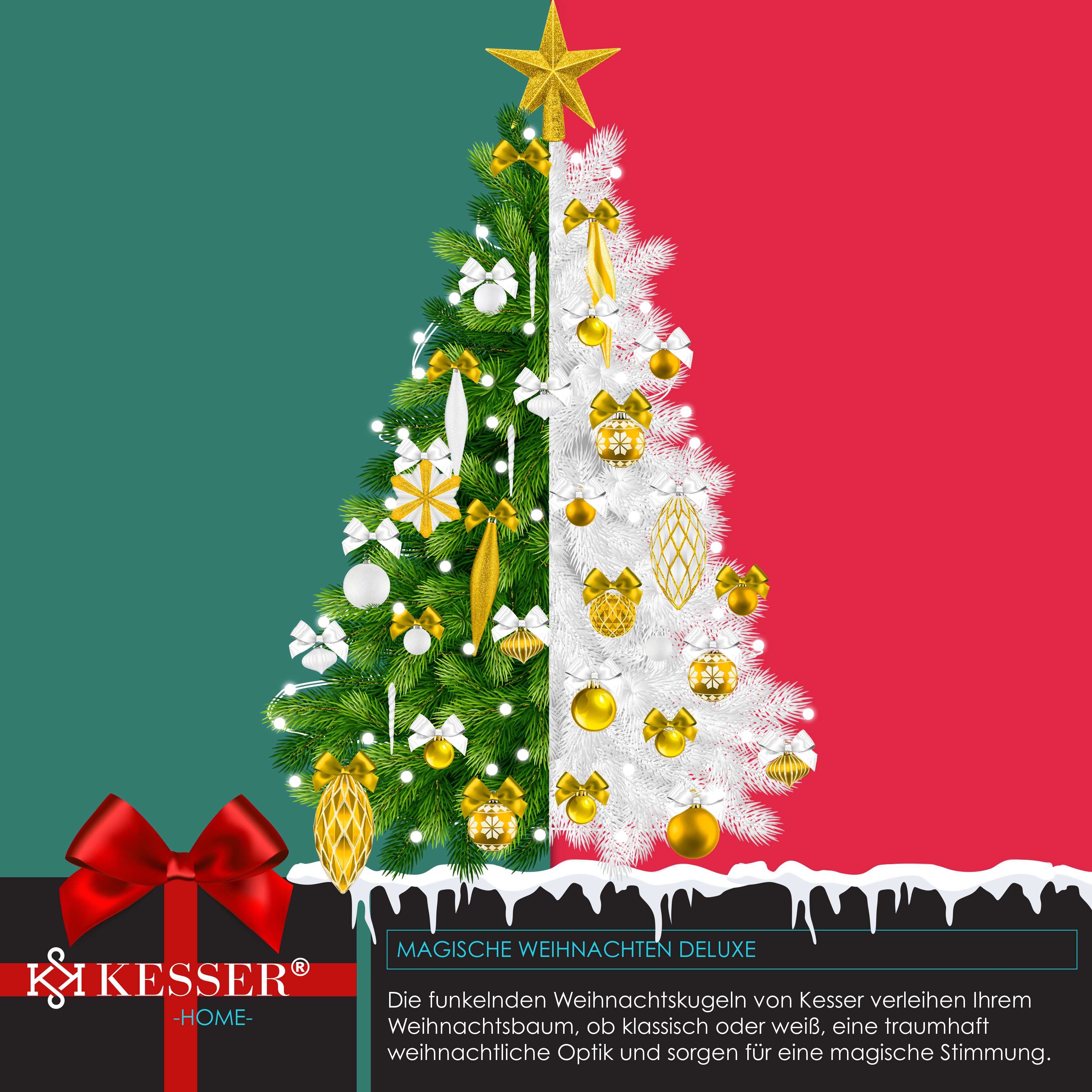 Weihnachtskugeln Set 16-teilig - Bruchsicherer Christbaumschmuck