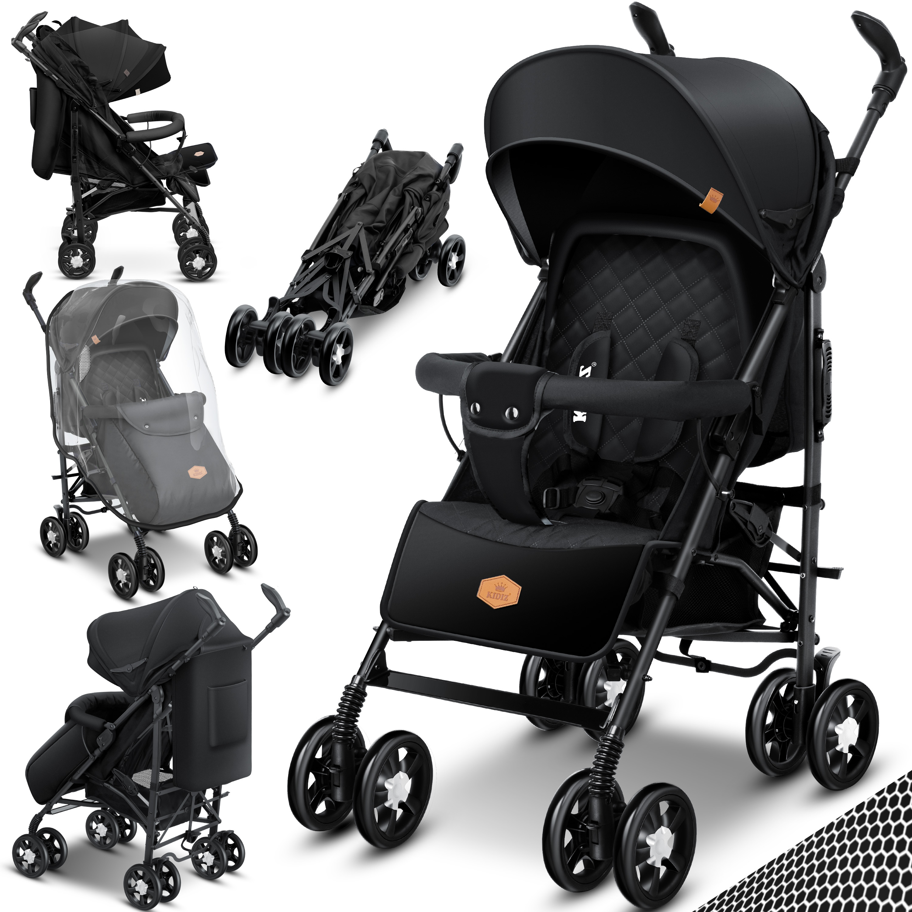 KIDIZ Kinderwagen City-Pro Buggy Kinderbuggy klappbar Liegebuggy  Sportwagen Faltbar 360 6-Zoll-Rdern Inkl. Moskitonetz , Fusack und  Regenverdeck ...