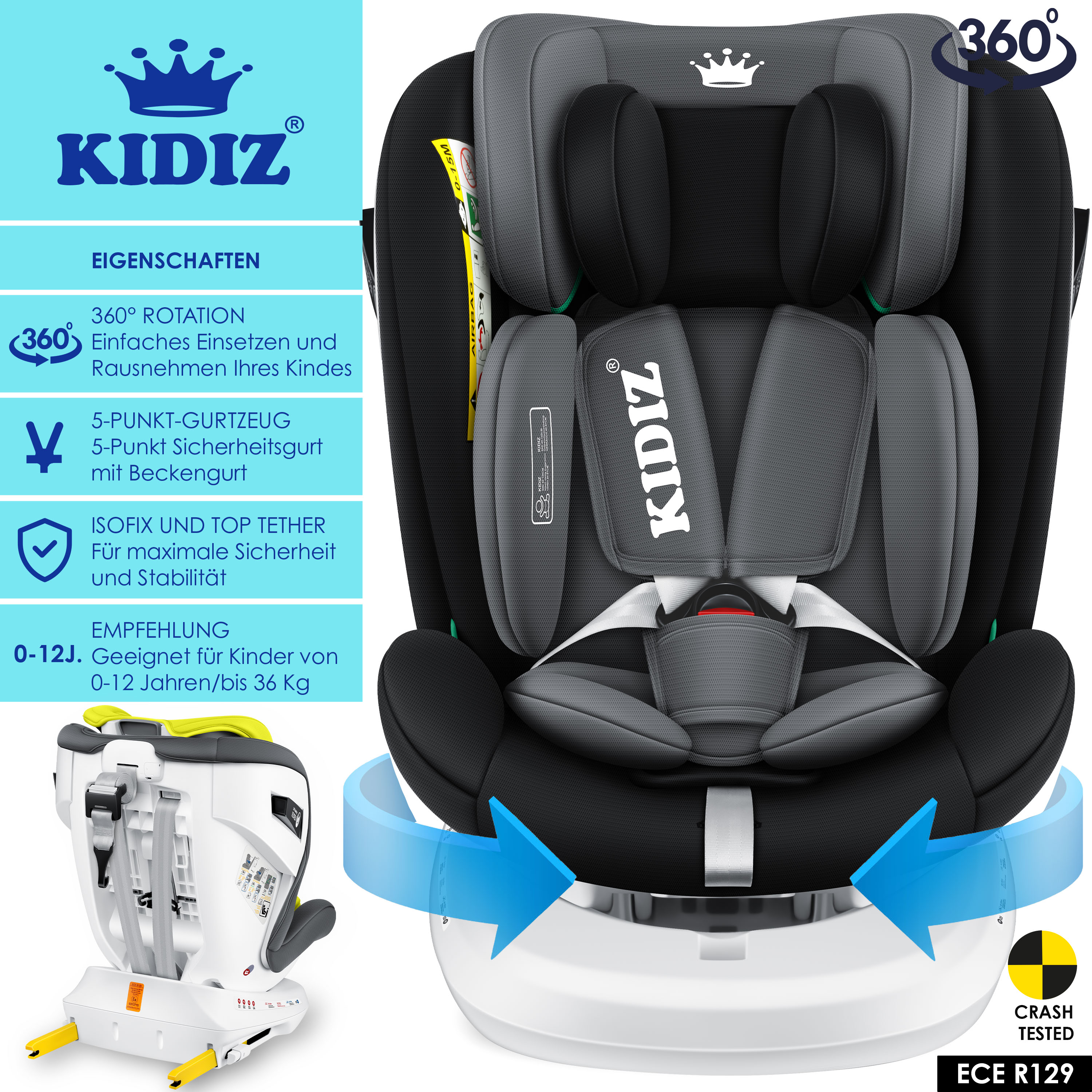 Drehbarer Autositz Für Kleinwagen Fourward Baby Autositz 360° Drehbar Mit ISOFIX - Für 0-12 Jahre (40-150 Cm), Platzsparend & Mit Ruheposition Joie Kindersitz