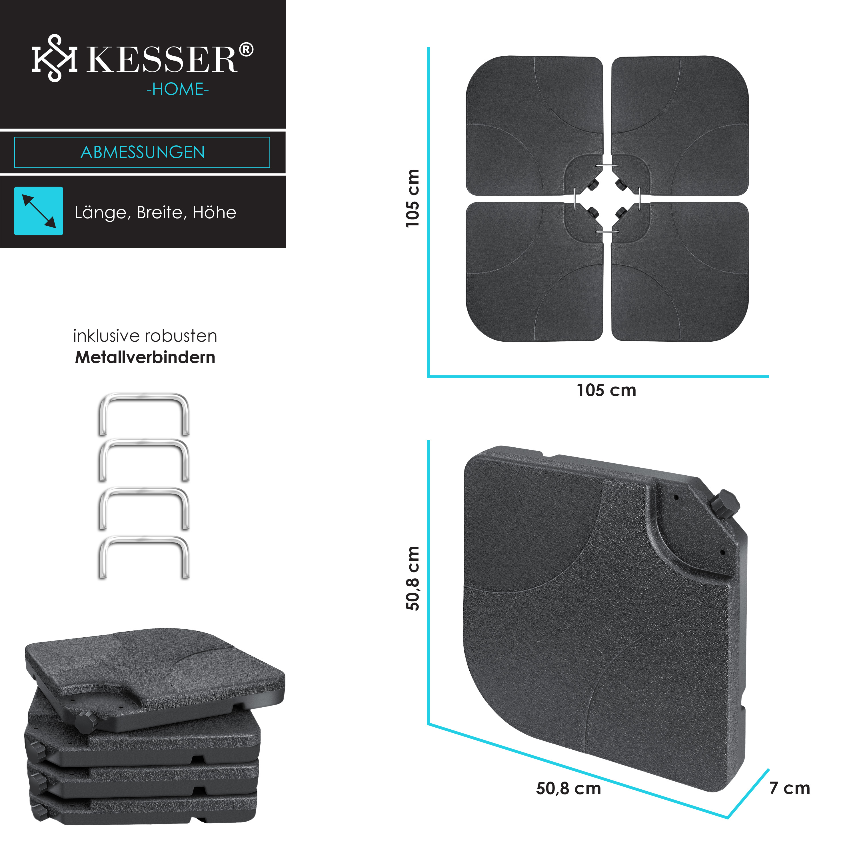 FANTASK Sonnenschirmständer 45 Liter - Für Schirme Bis 3m Mit 38/48mm Stangen