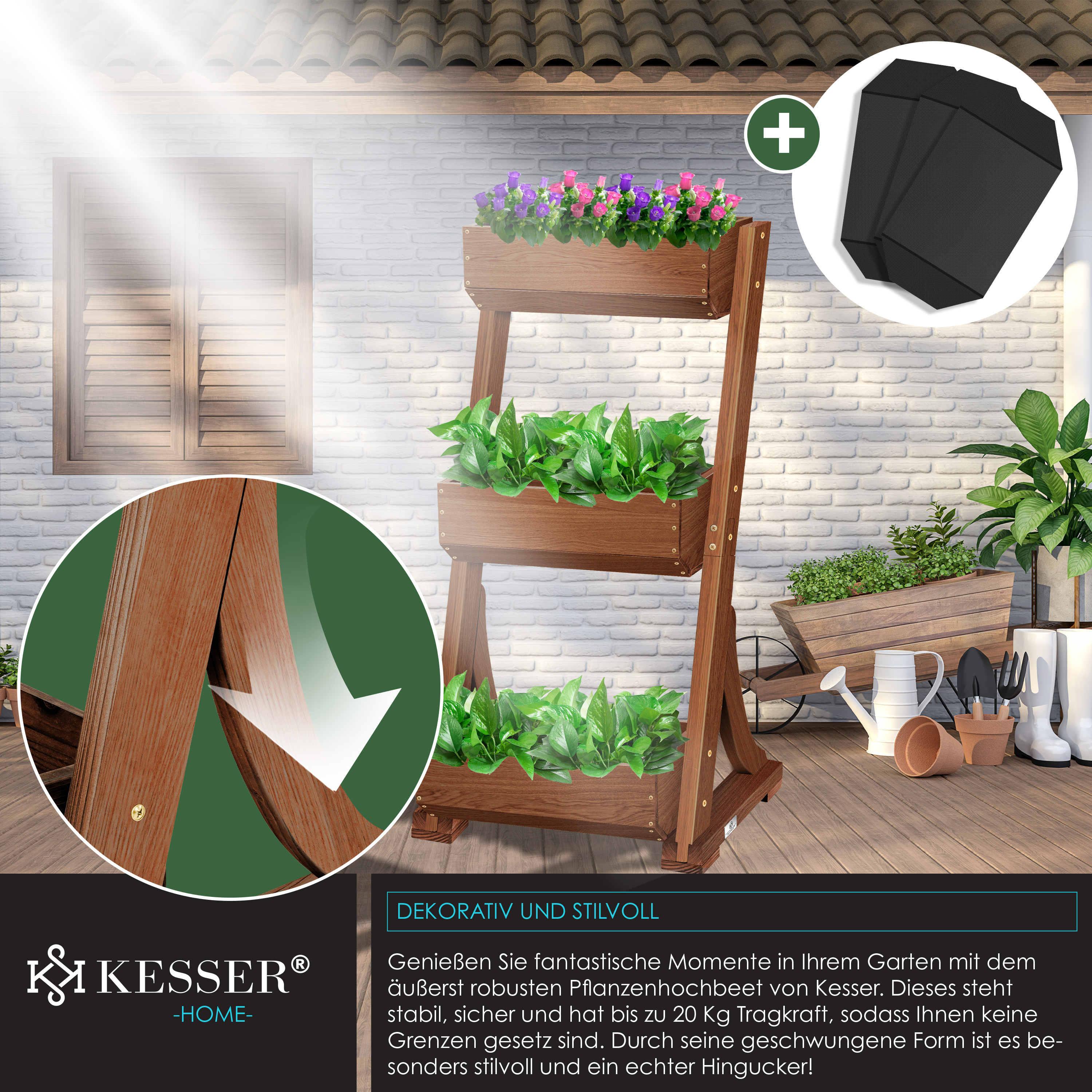 KESSER Hochbeet mit Etagen Premium Blumenkasten Blumentreppe Pflanztreppe  - Gemsebeet Kruterbeet Pflanzkbel Frhbeet Blumenbeet Pflanzkasten inkl.  ...