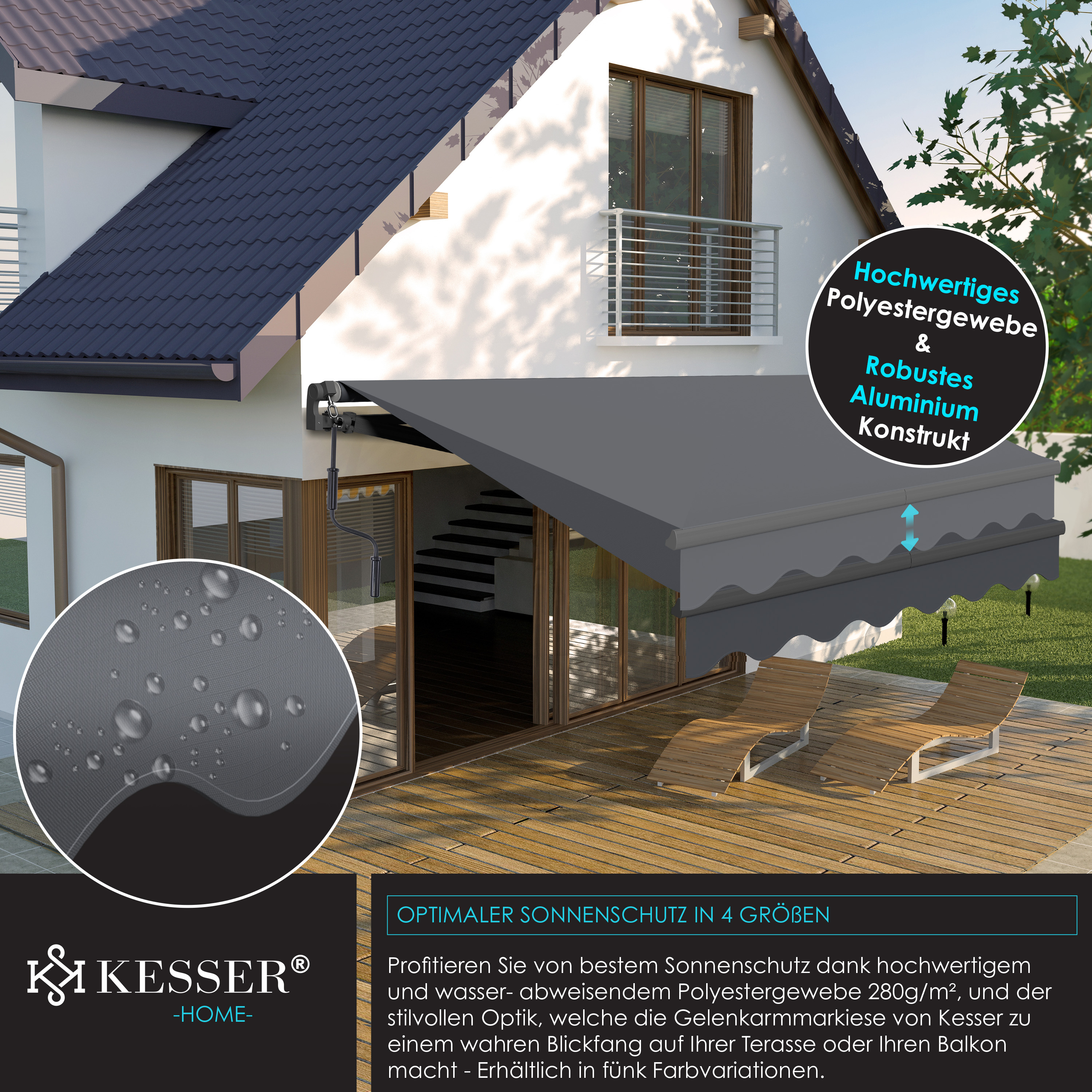 KESSER Gelenkarmmarkise manuelle Markise Gelenkmarkise Terrassenmarkise  Klemmmarkise Sonnenmarkise inkl. Wandhalterung Sonnenschutz Balkonmarkise  wasserabweisender Alu/Polyester | eShopping - einfach besser einkaufen!