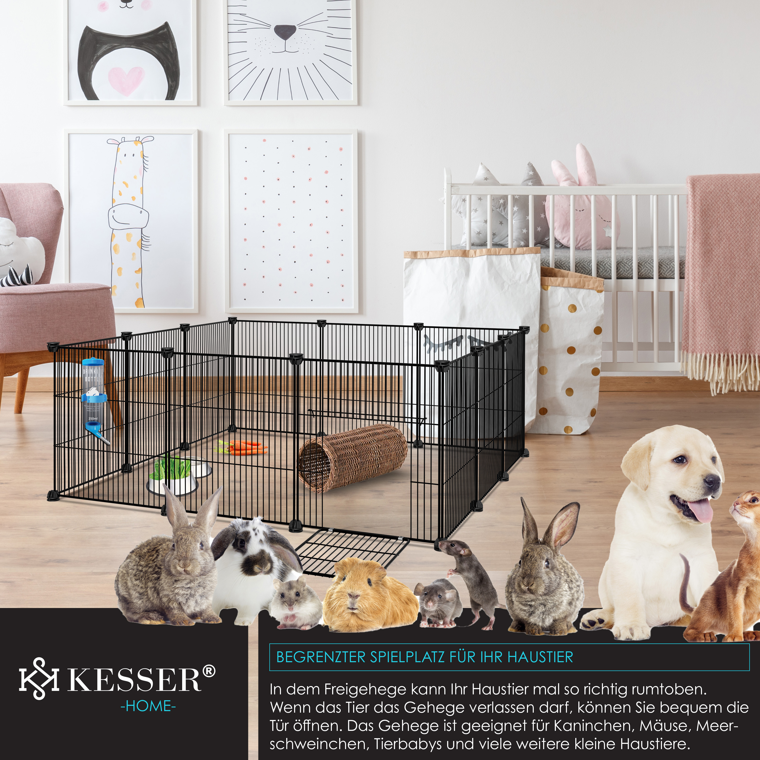 Yznahre Kleintiergehege 142cm - Metallgitter Auslauf Für Kaninchen & Meerschweinchen