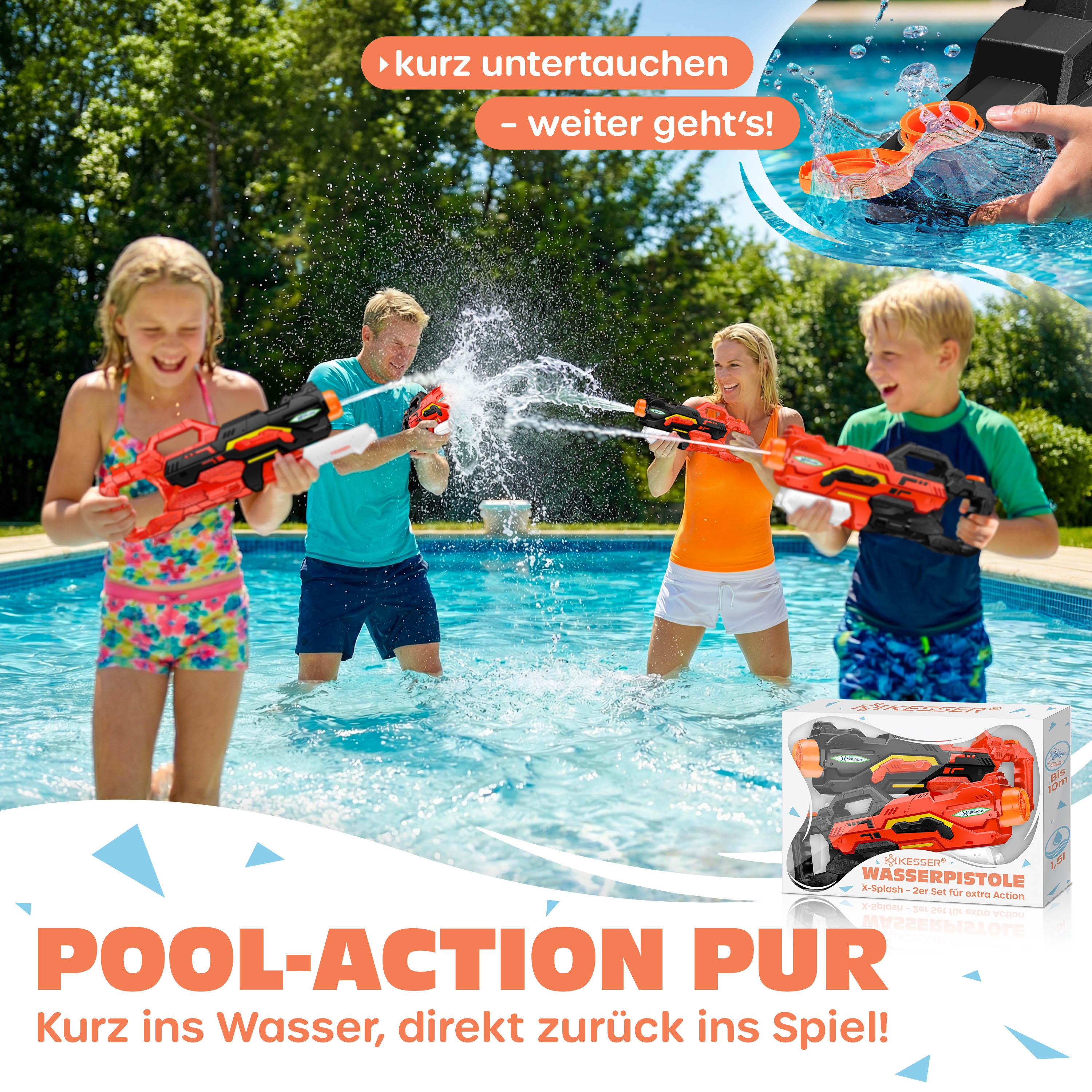 KESSER Waterpistolen, set van 2 waterpistolen, spuitpistolen, bereik 10