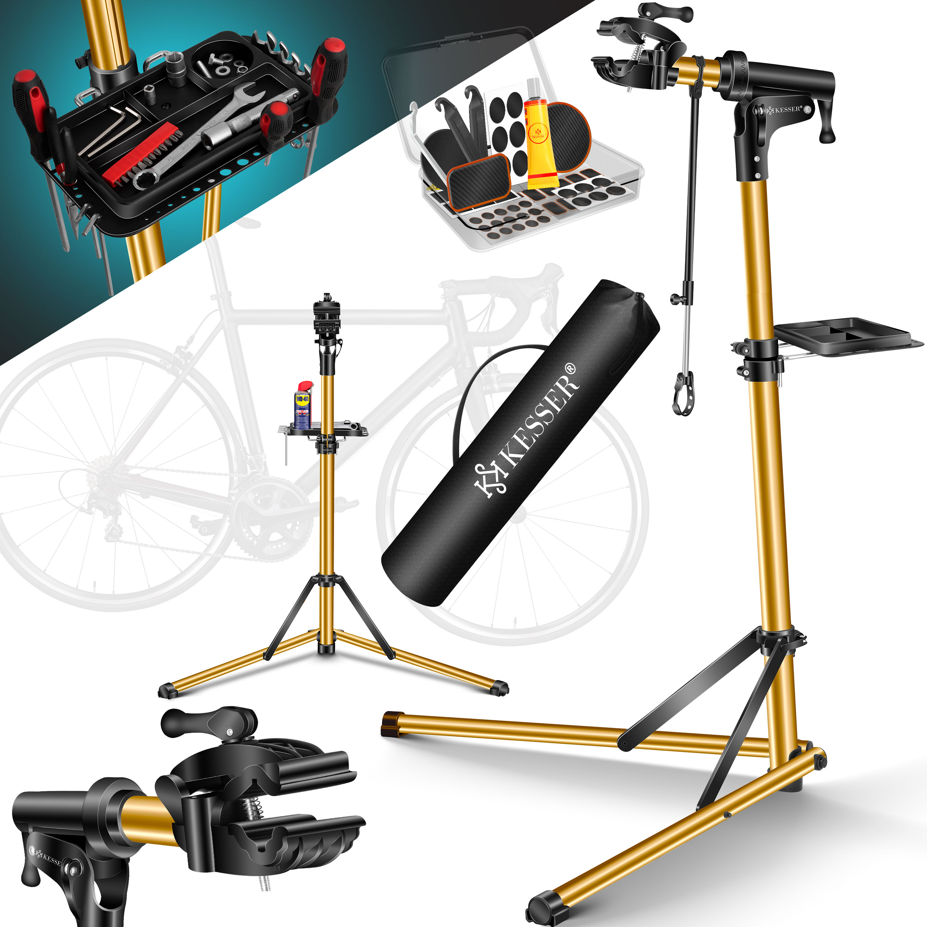 KESSER Fahrradmontagestnder Premium Profi 50kg - 360 drehbar fr E-Bike,  Mountainbike & Fahrrad, hhenverstellbarer Reparaturstnder, mit ...