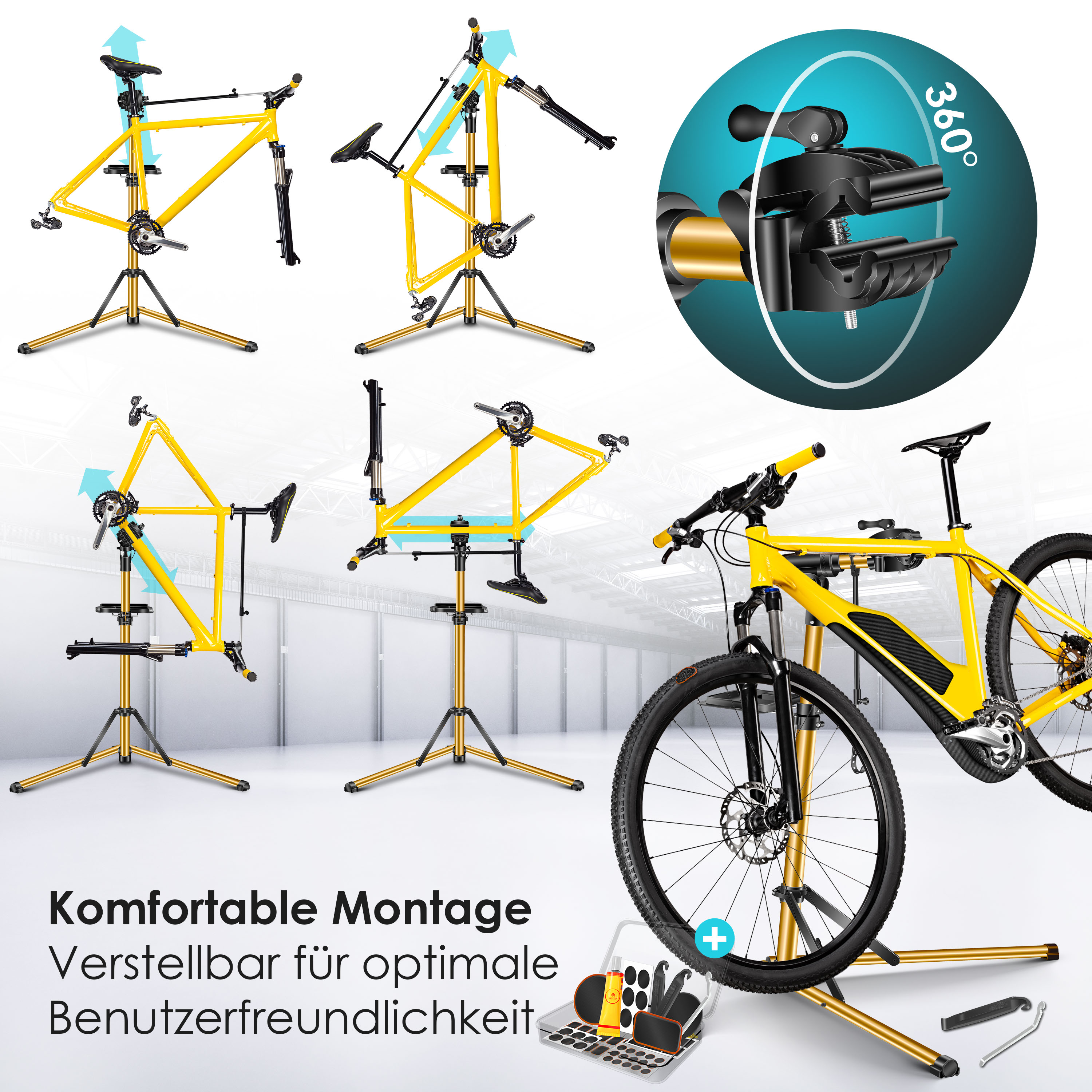 KESSER Fahrradmontagestnder Premium Profi 50kg - 360 drehbar fr E-Bike,  Mountainbike & Fahrrad, hhenverstellbarer Reparaturstnder, mit  Werkzeugablage, Tragetasche & Lenkerfixierung | eShopping - einfach besser  einkaufen!