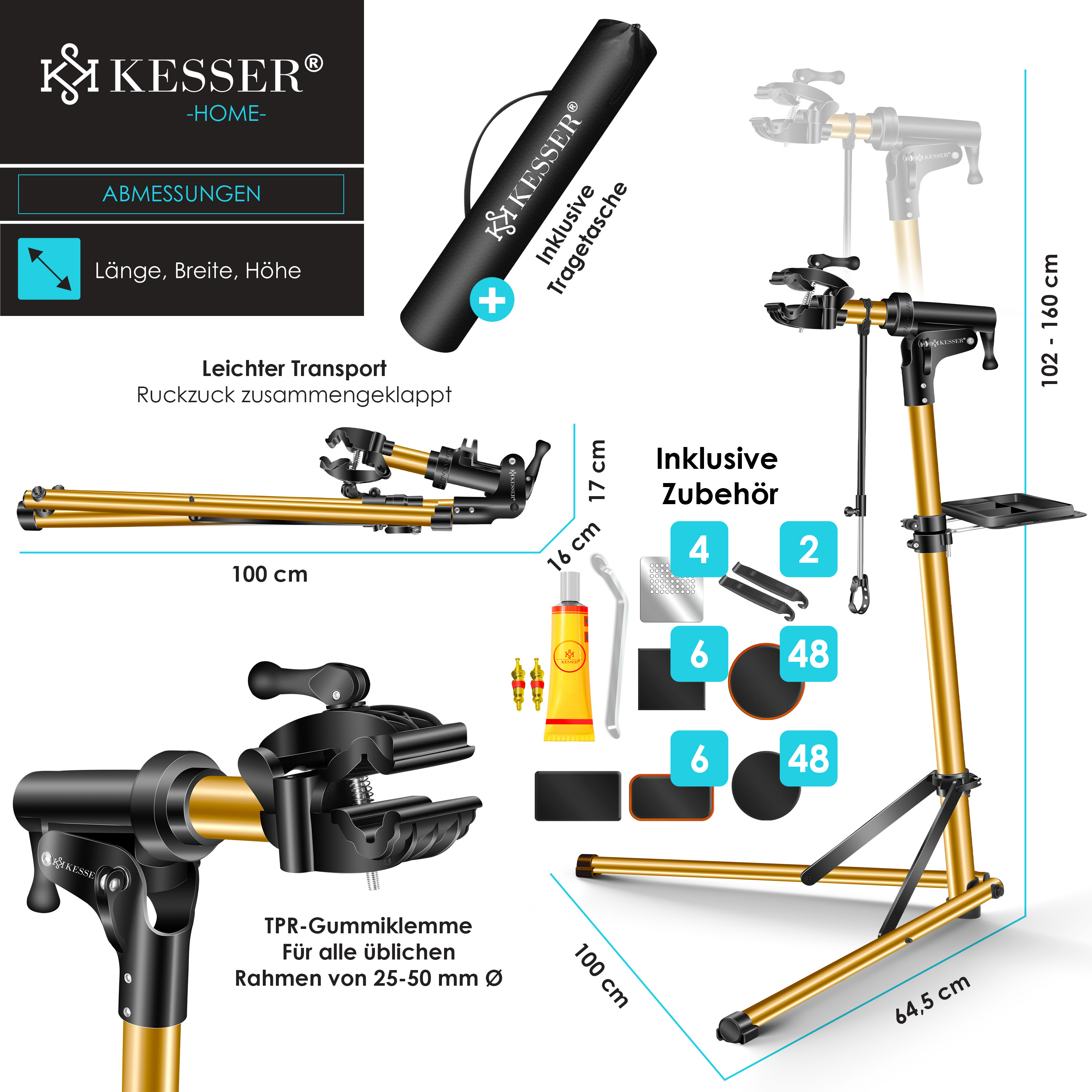 KESSER Fahrradmontagestnder Premium Profi 50kg - 360 drehbar fr E-Bike,  Mountainbike & Fahrrad, hhenverstellbarer Reparaturstnder, mit  Werkzeugablage, Tragetasche & Lenkerfixierung | eShopping - einfach besser  einkaufen!