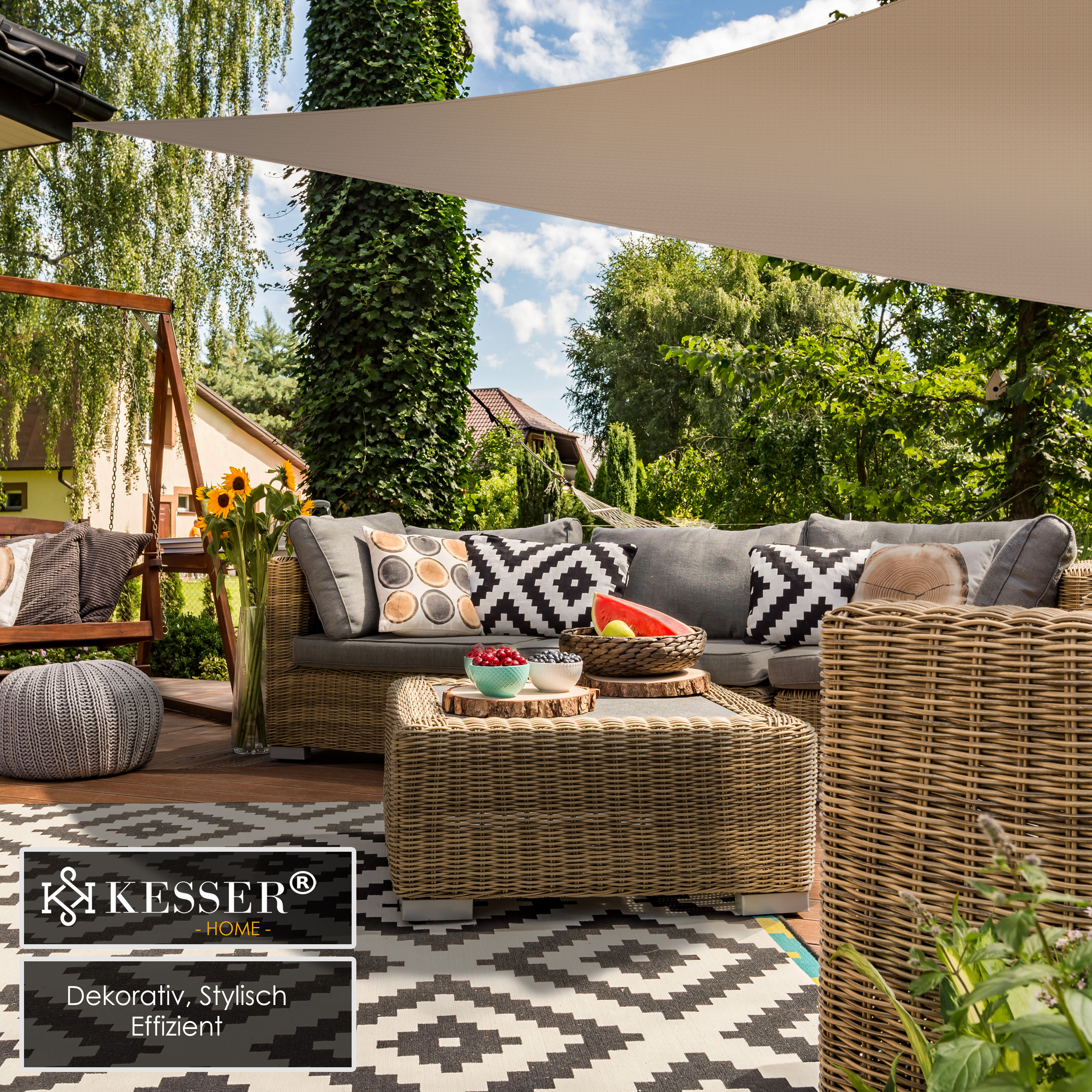 KESSER Sonnensegel Sonnenschutz Windschutz | HDPE Gewebe | wasserabweisend  & windabweisend | 5-Fach quer vernht robust & stabil Schattenspender  Garten Balkon Terrasse | eShopping - einfach besser einkaufen!
