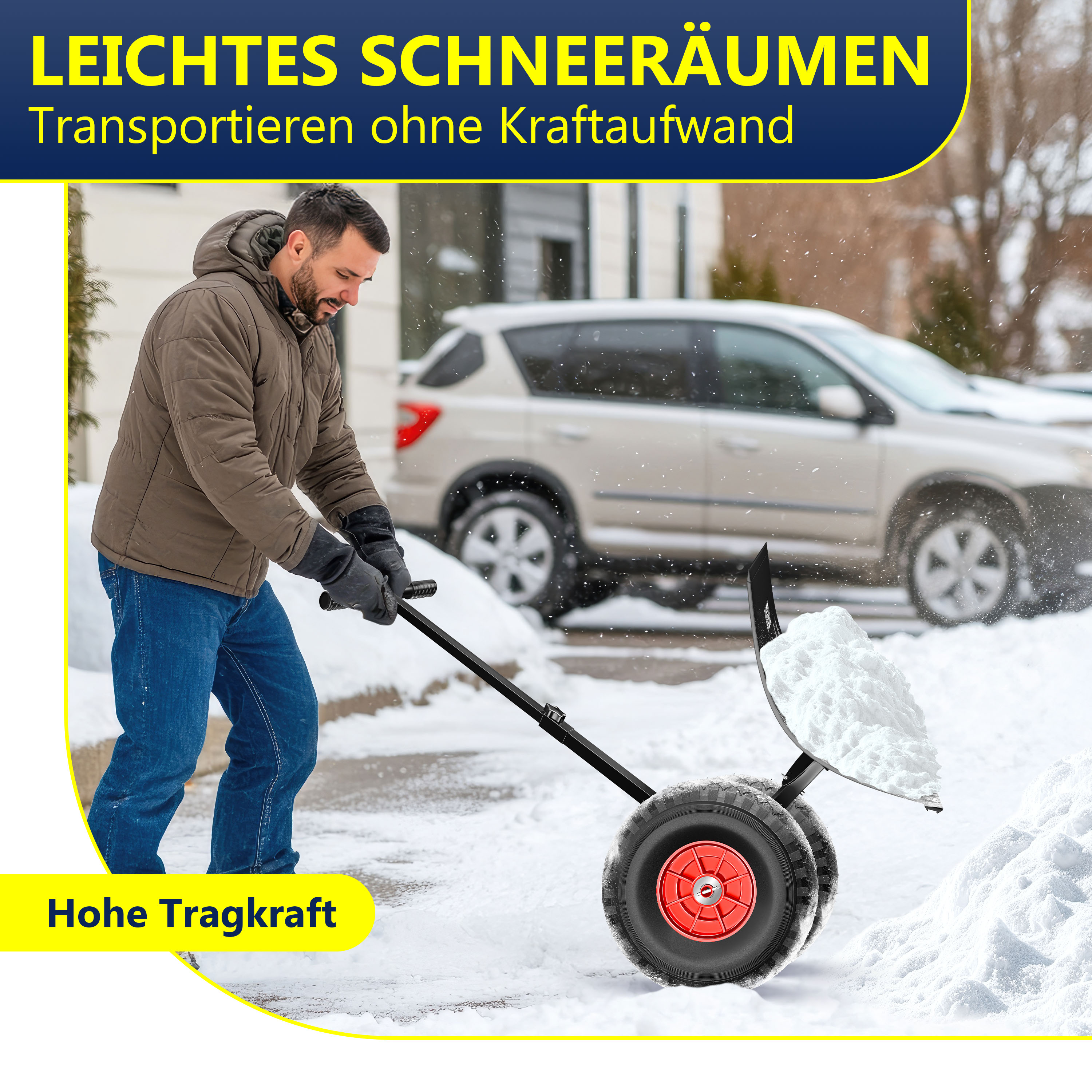 SOARS Schneeschaufel Mit Rädern - Höhenverstellbarer Schneeschieber 91,5cm