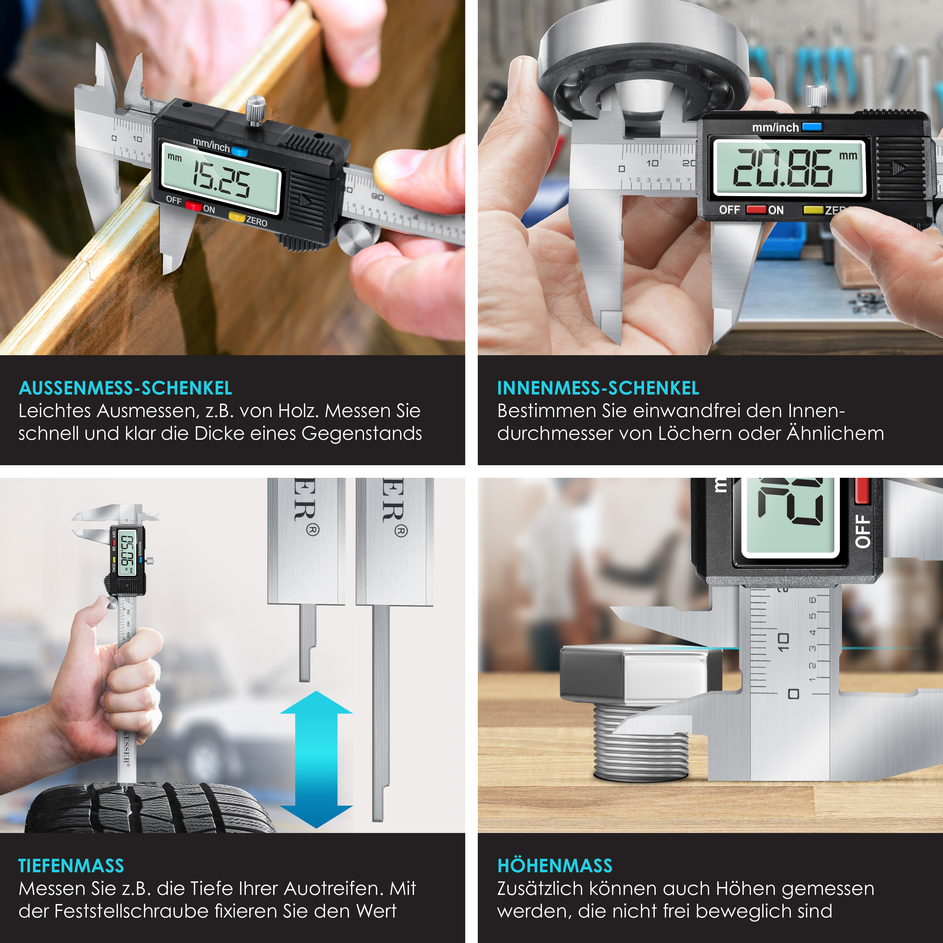 Digitaler Messschieber Edelstahl - Wiederaufladbar Mit USB-C 0,01mm Genauigkeit