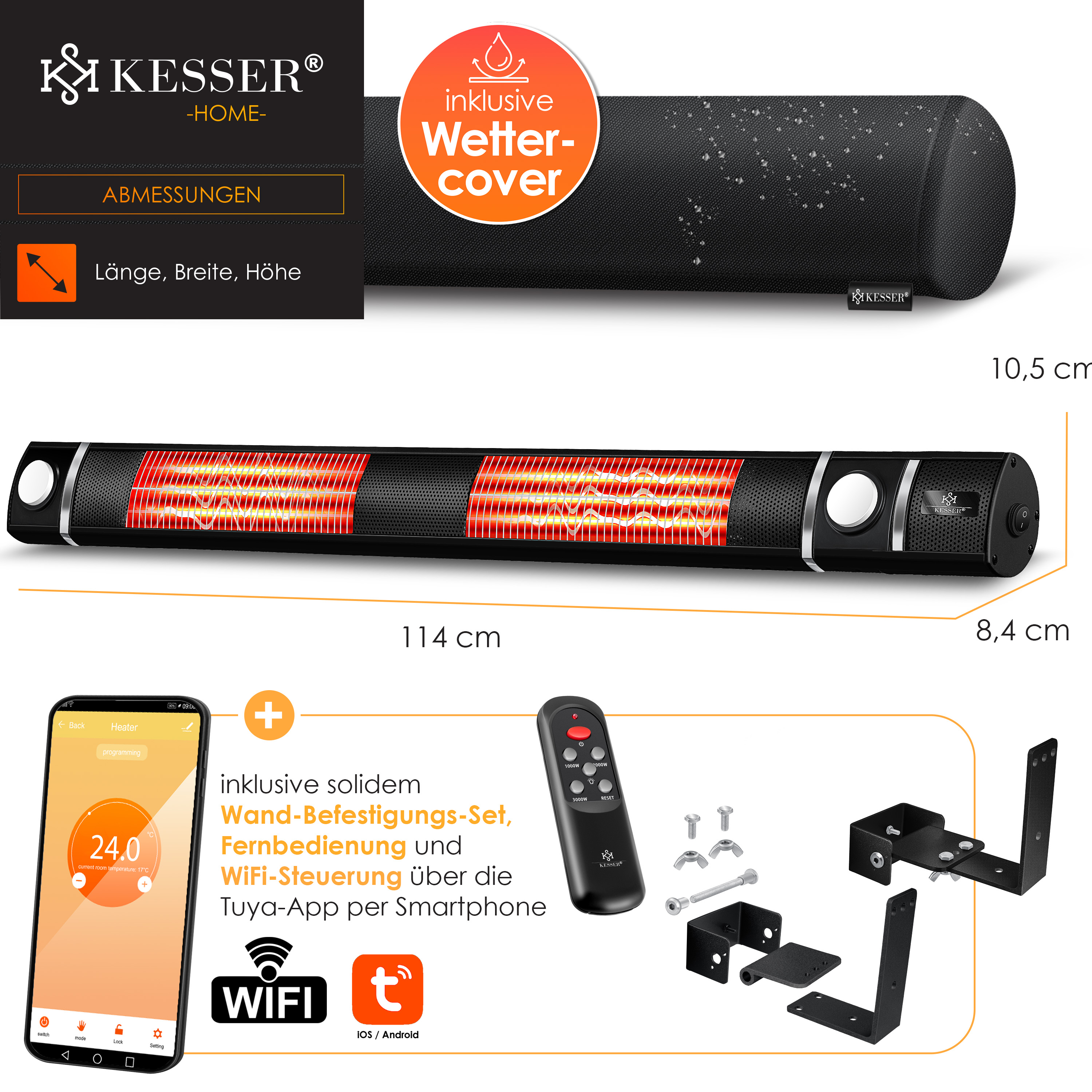 Infrarotheizung Standgerät KESSER® Infrarotstrahler 2500 Watt Infrarot Heizstrahler Mit Fernbedienung Terrassenstrahler Inkl Schutzhuelle Waermestrahler Quarzstrahler Wandhalterung Terrassenheizer Xxl Heizstrahler Indoor