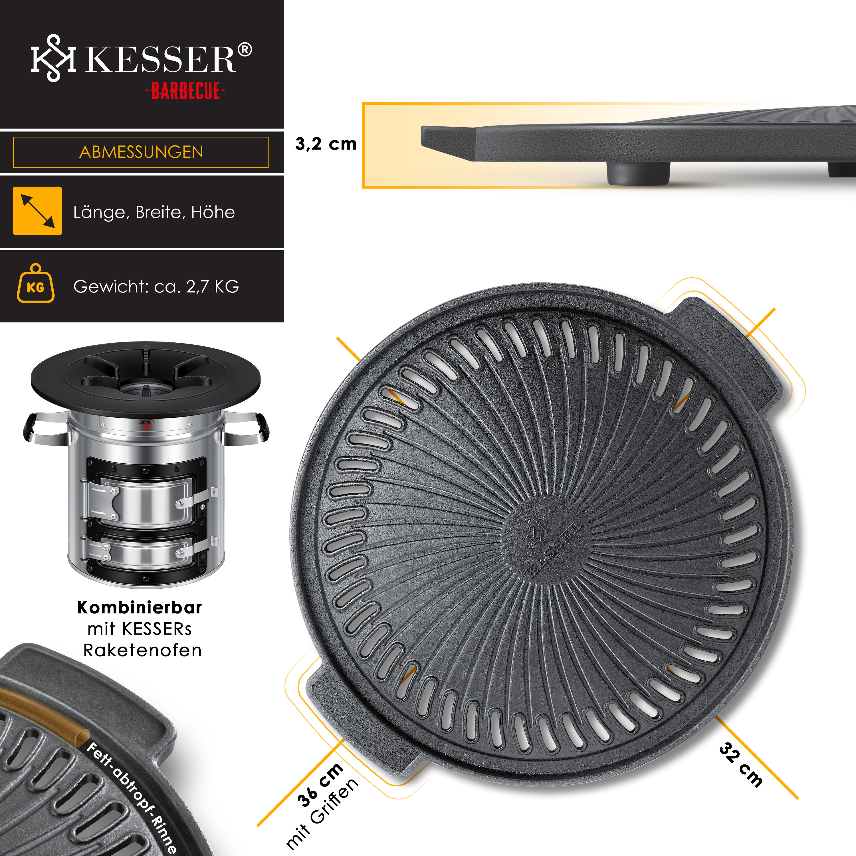 BBQ#BOSS Rocket Oven met Grillpan, Draagtas Power Ring, Zwart
