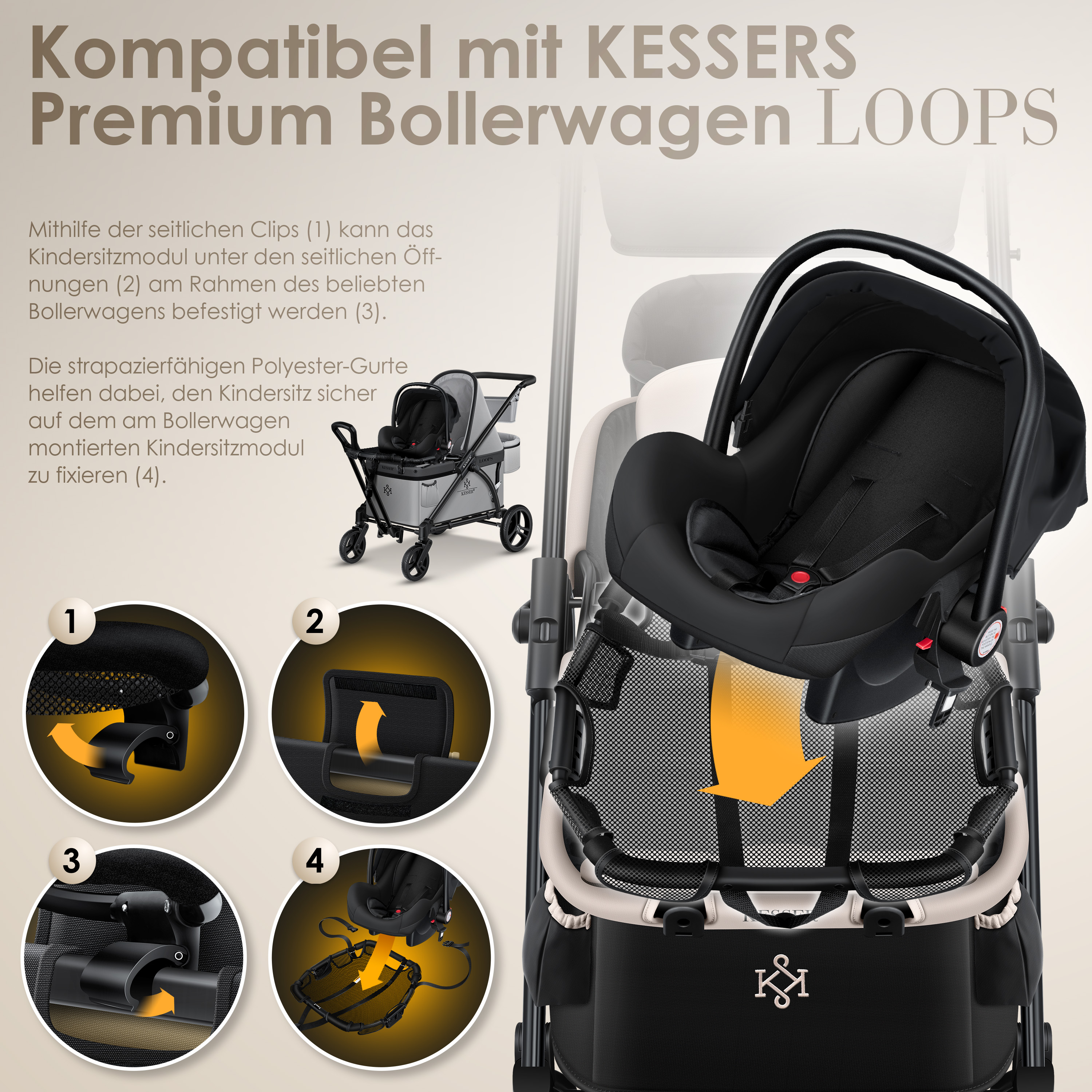 KESSER Babyschale-Modul Kindersitzmodul-Aufsatz Zubehr Passend fr LOOPS  Faltbarer Bollerwagen Handwagen, Modul Universal fr alle Babyschalle  Babyliegeschale | eShopping - einfach besser einkaufen!