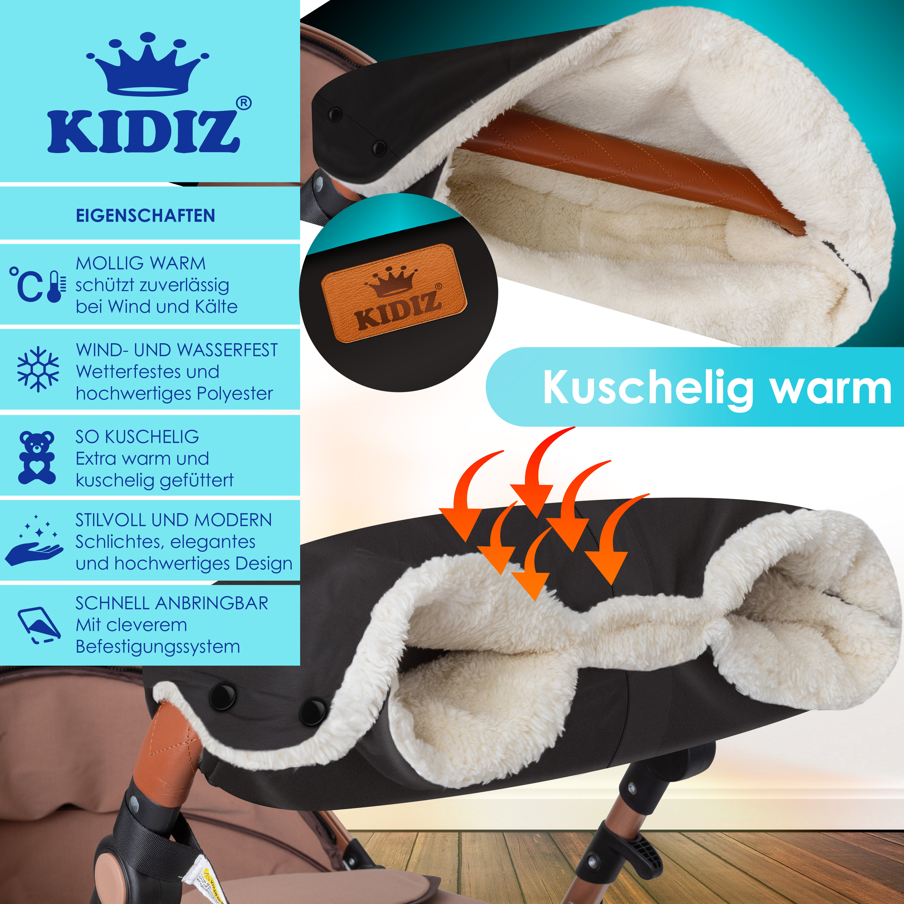 Kinderwagen Handwärmer Muff - Wasserdicht & Winddicht Mit Fleece Für Buggy & Kinderwagen