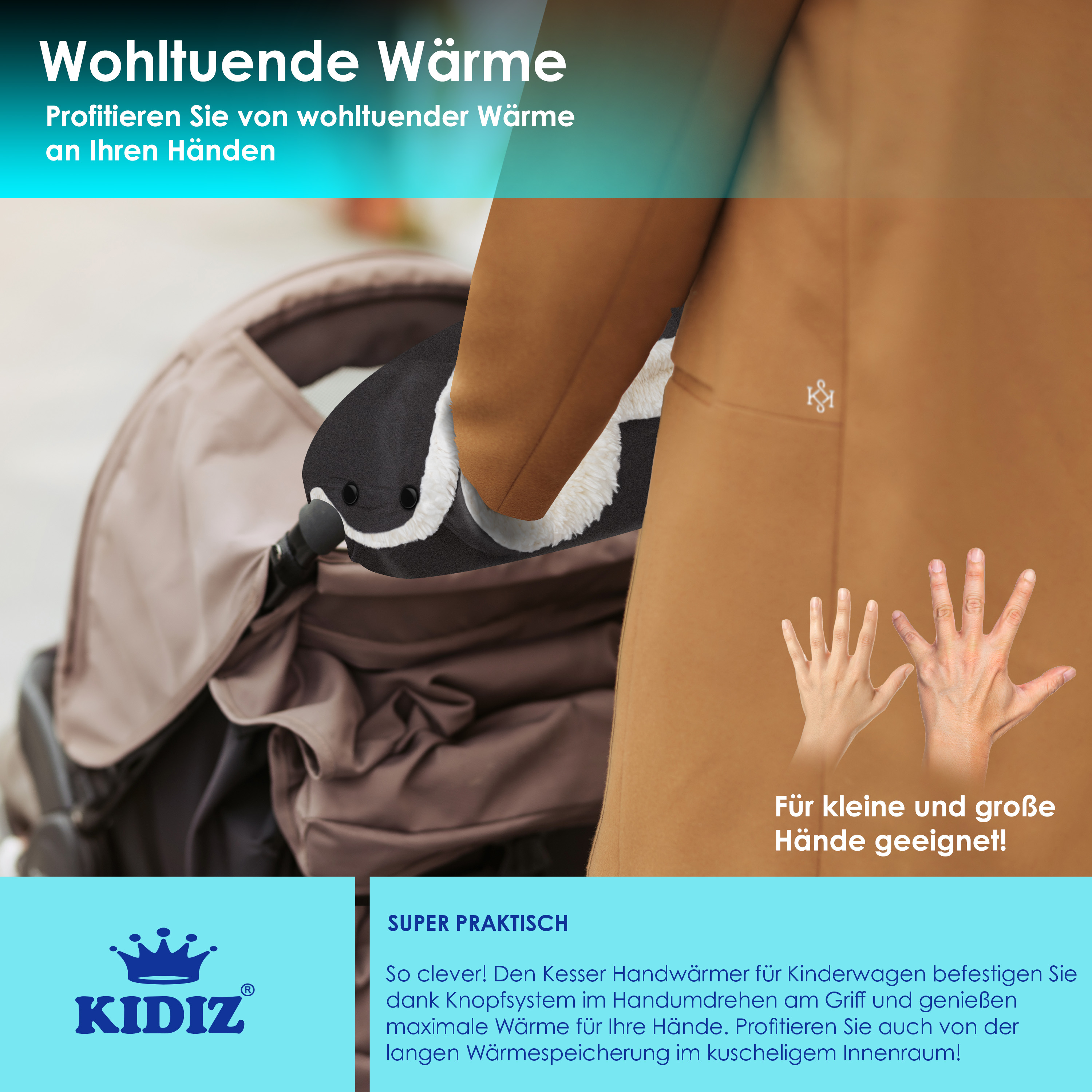 KIDIZ Handwrmer Kinderwagen Handschuhe Handmuff Kinderwagenmuff mit warme  Plschmaterial Fleece und Baumwolle Innenseite Wasserdicht Winddicht  Handwrmer Universalgre fr alle Kinderwagen Buggy | eShopping - einfach  besser einkaufen!