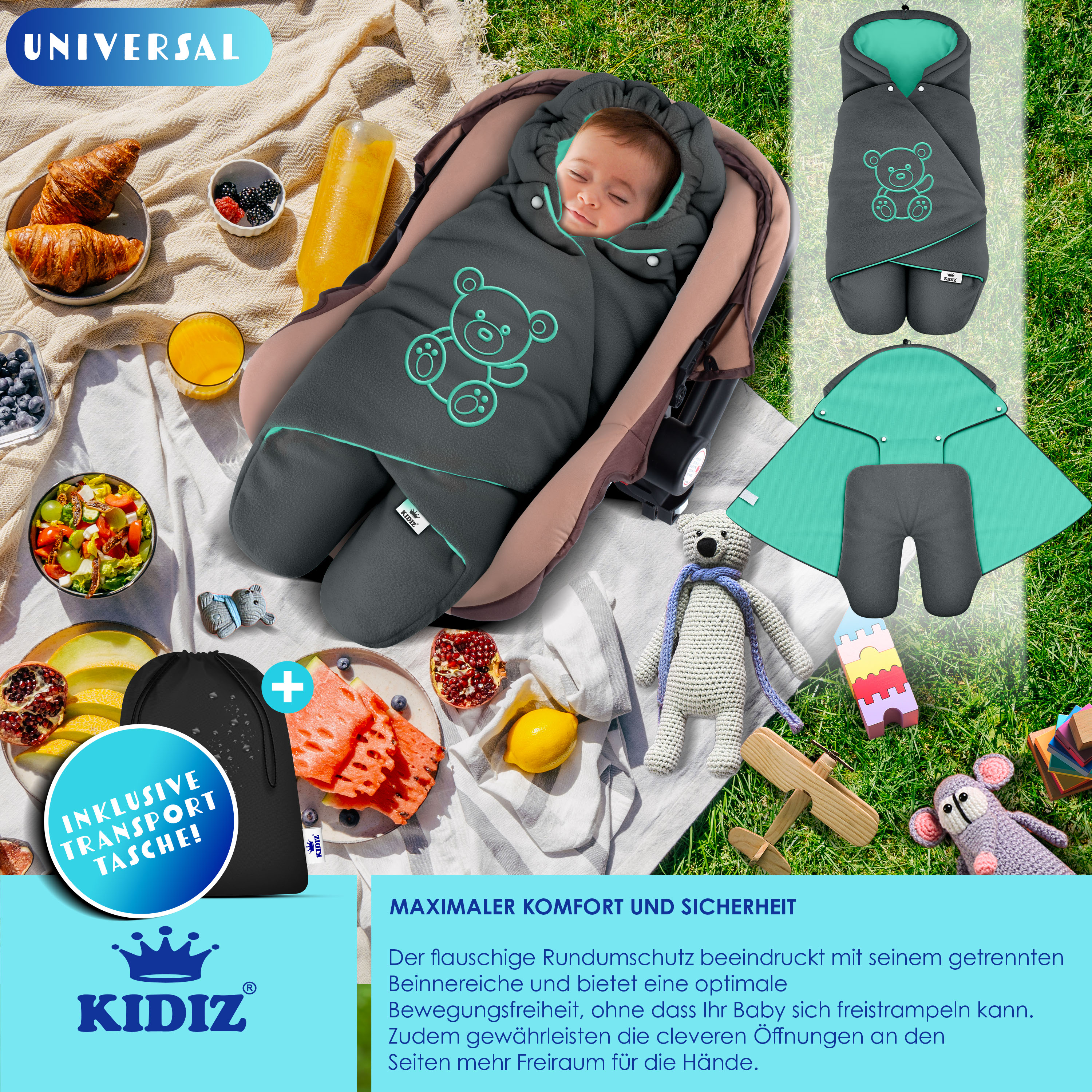 KIDIZ Baby Einschlagdecke Babyschale Winter Herbst Babydecke mit Kapuze &  Tasche Universal Fusack kompatibel mit Maxi-Cosi, Rmer, Buggy, Kinderwagen  & Autositz isolierend gegen Wind, Nsse & Klte | eShopping - einfach besser