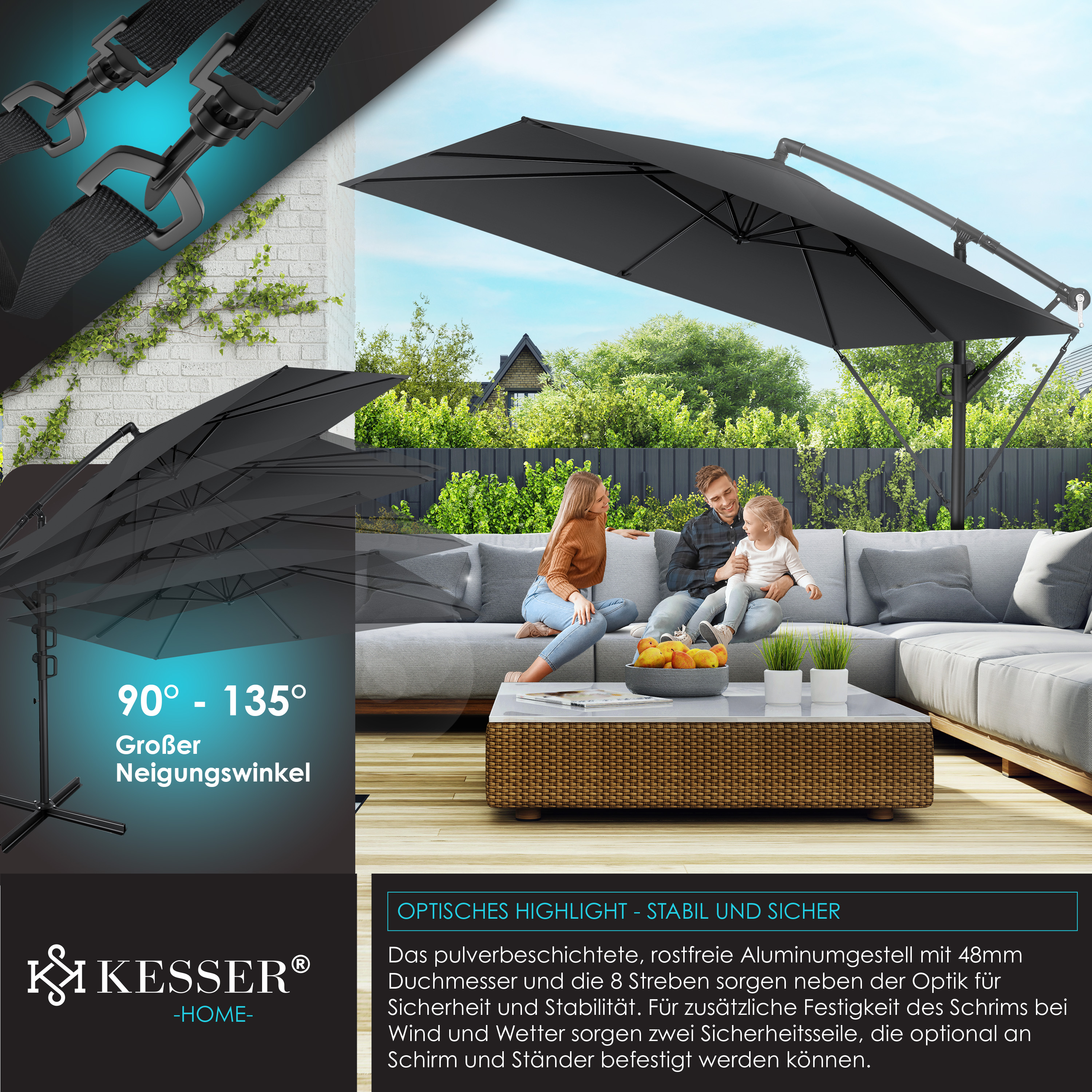 Terrassenschirm Mit Ständer 3x2,6m - Solar Gartenschirm Mit Kurbel