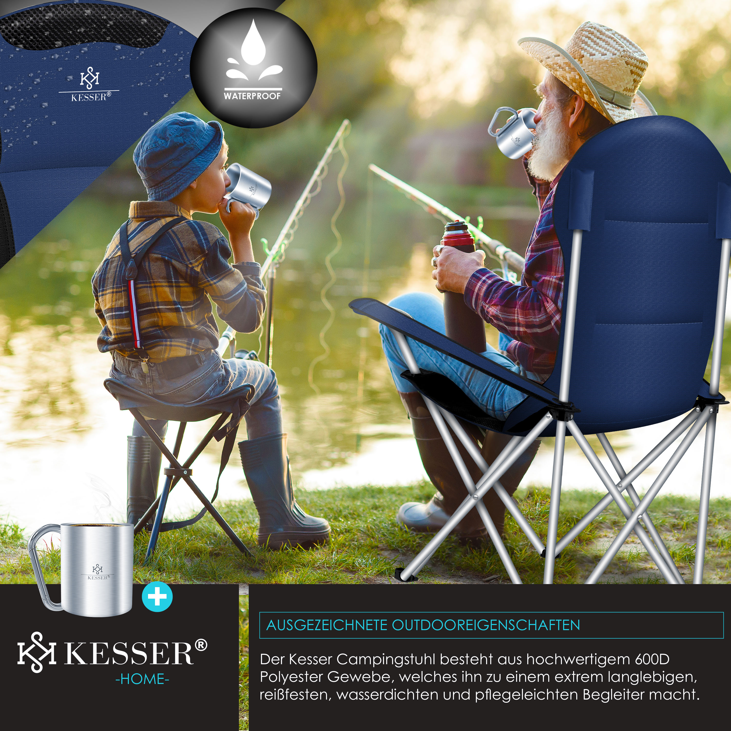 KESSER Campingstuhl faltbar bis 150 kg Angelstuhl Faltstuhl Klappstuhl  Gepolstert mit Armlehnen, Getrnkehalter + Tasche mit hoher Rckenlehne,  Strandstuhl, Klapphocker | eShopping - einfach besser einkaufen!