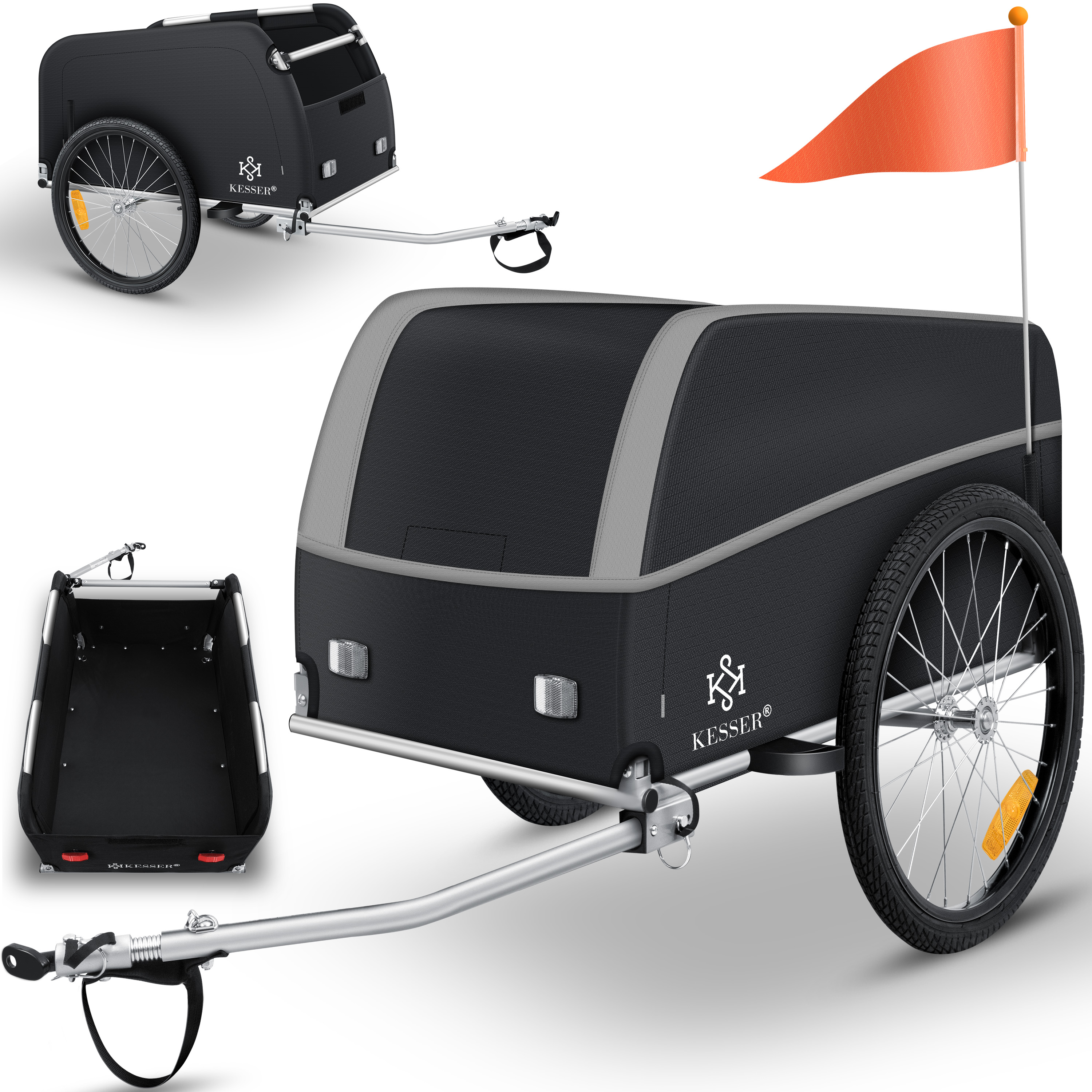 KESSER Fahrradanhnger Lastenanhnger Transportanhnger Hochdeichsel mit  Kupplung, Inkl. Abdeckung Klappfunktion Hochdeichsel Anhnge fr Fahrrad ...
