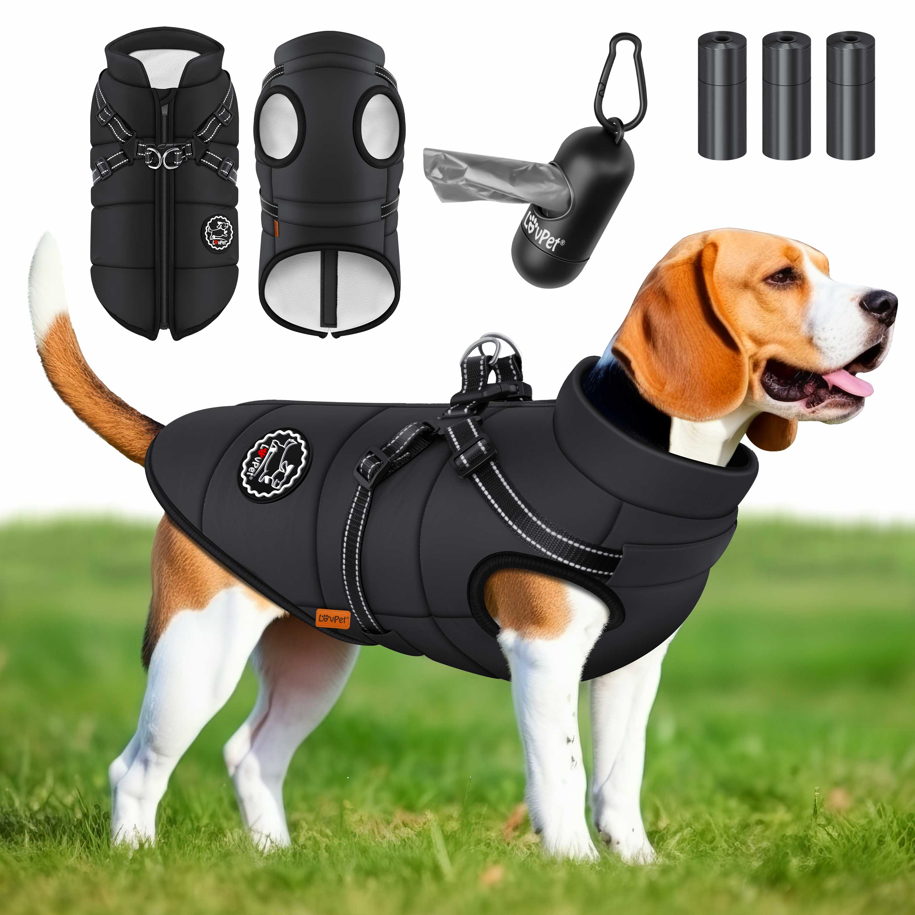 LOVPET Hundejacke Hundemantel mit Geschirr, inkl. 45 Stck Kotbeutel +  Spender, Hunde Winterweste gefttert wasserdicht, Gepolsterte Weste Mit  Brustgurt, Reflektoren, D-Ring | eShopping - einfach besser einkaufen!
