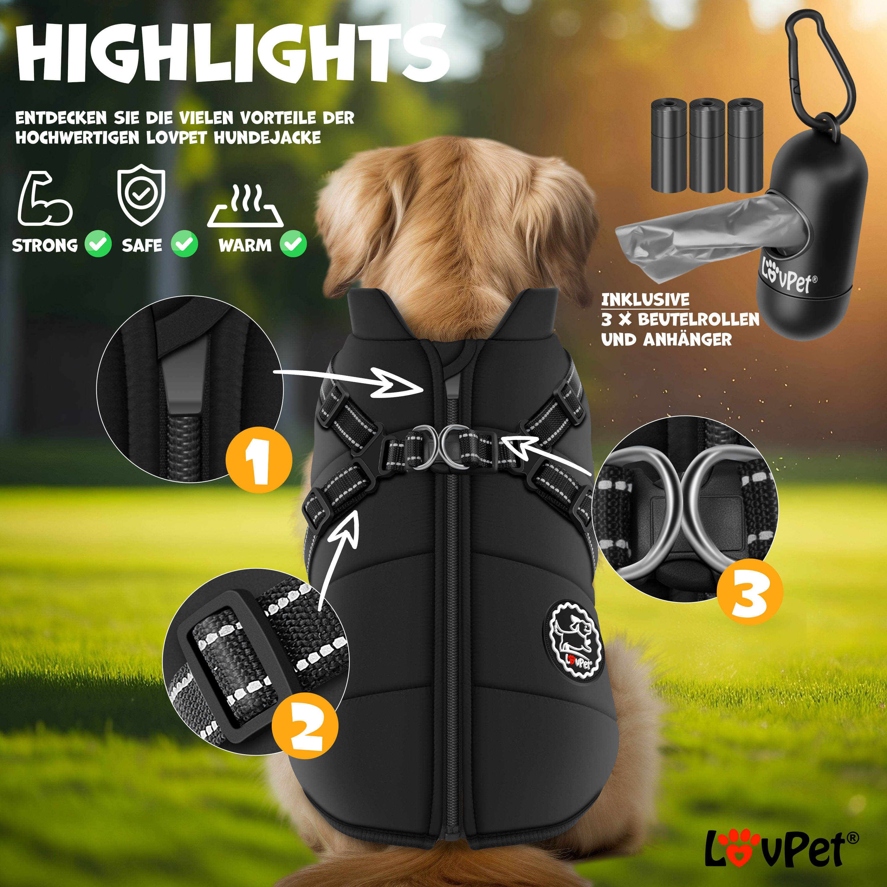 LOVPET Hundejacke Hundemantel mit Geschirr, inkl. 45 Stck Kotbeutel +  Spender, Hunde Winterweste gefttert wasserdicht, Gepolsterte Weste Mit  Brustgurt, Reflektoren, D-Ring | eShopping - einfach besser einkaufen!