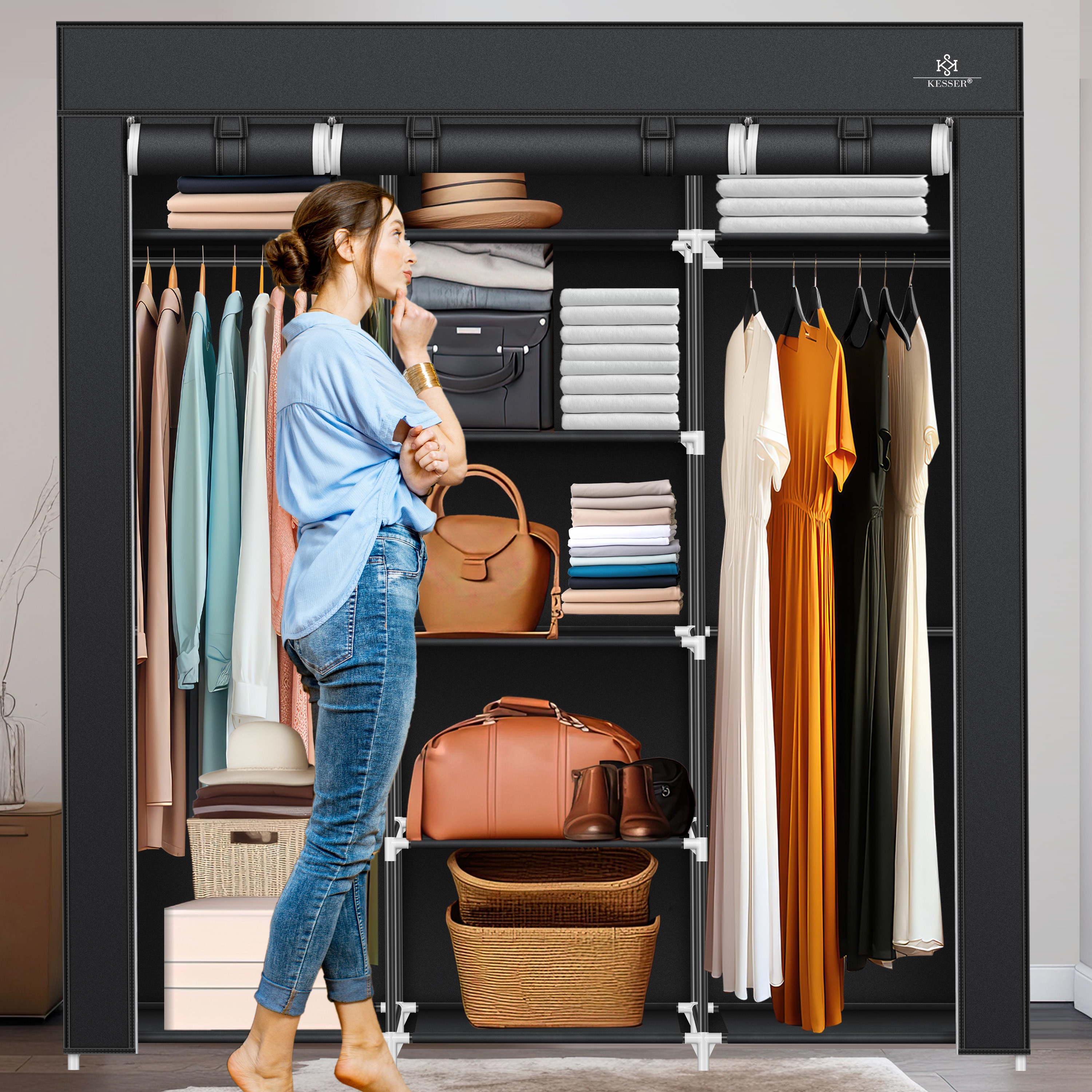 kesser® kleiderschrank stoffschrank stabil mit kleiderstange