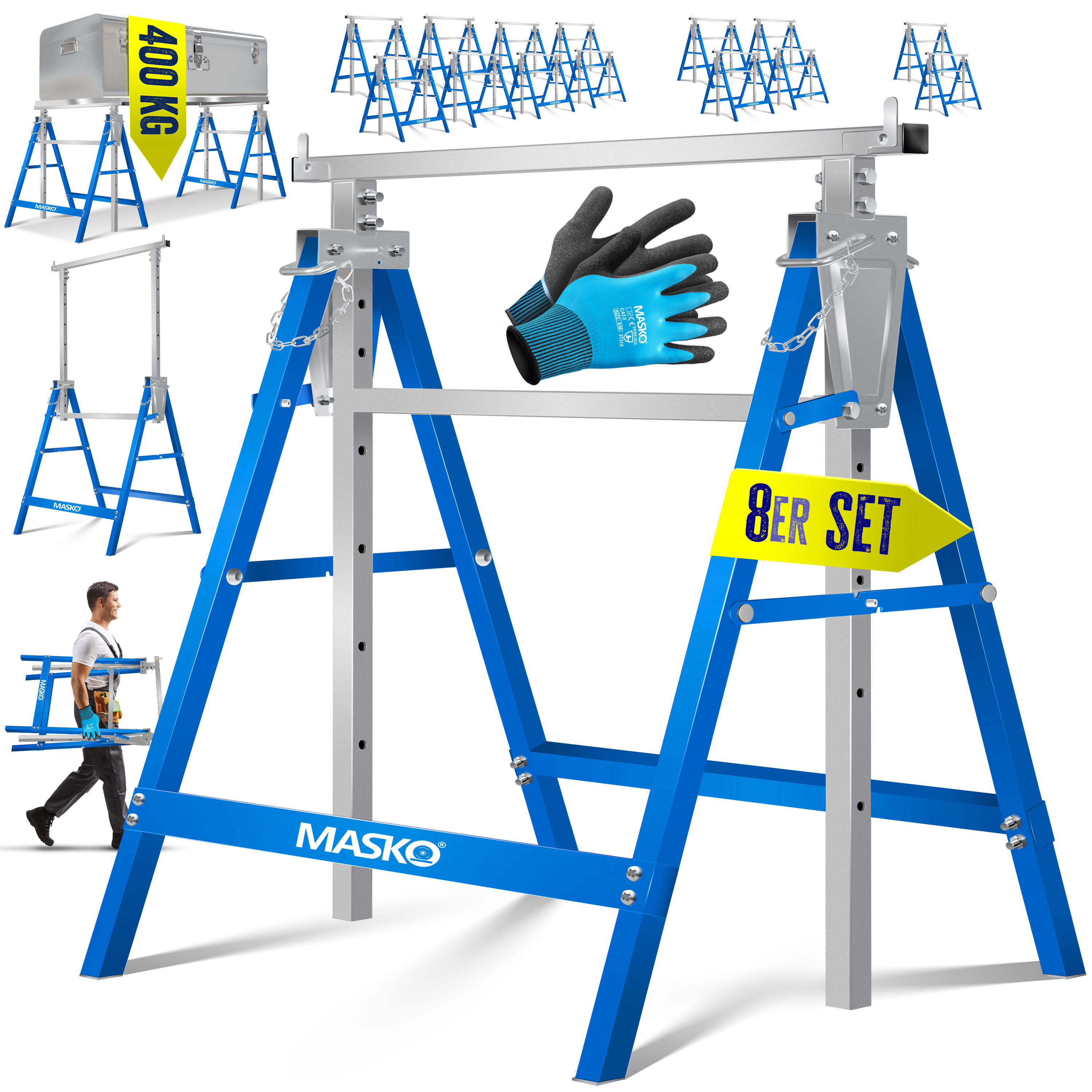 MASKO® Schraag Telescopische werkbok, 8-delige set, klapbok, max