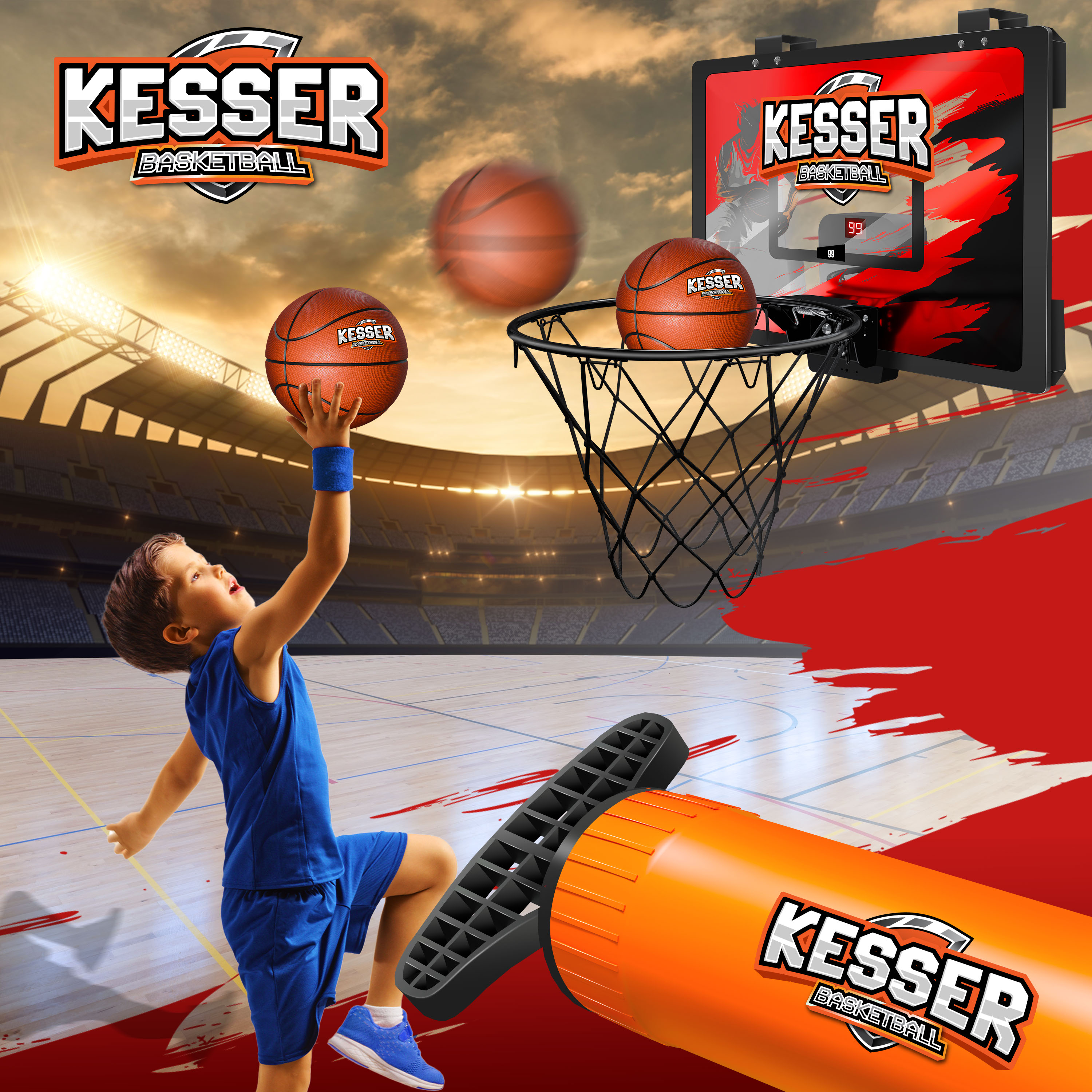 Mini Basketballkorb Indoor Für Kinder - Tür Set Mit 4 Bällen In Lila