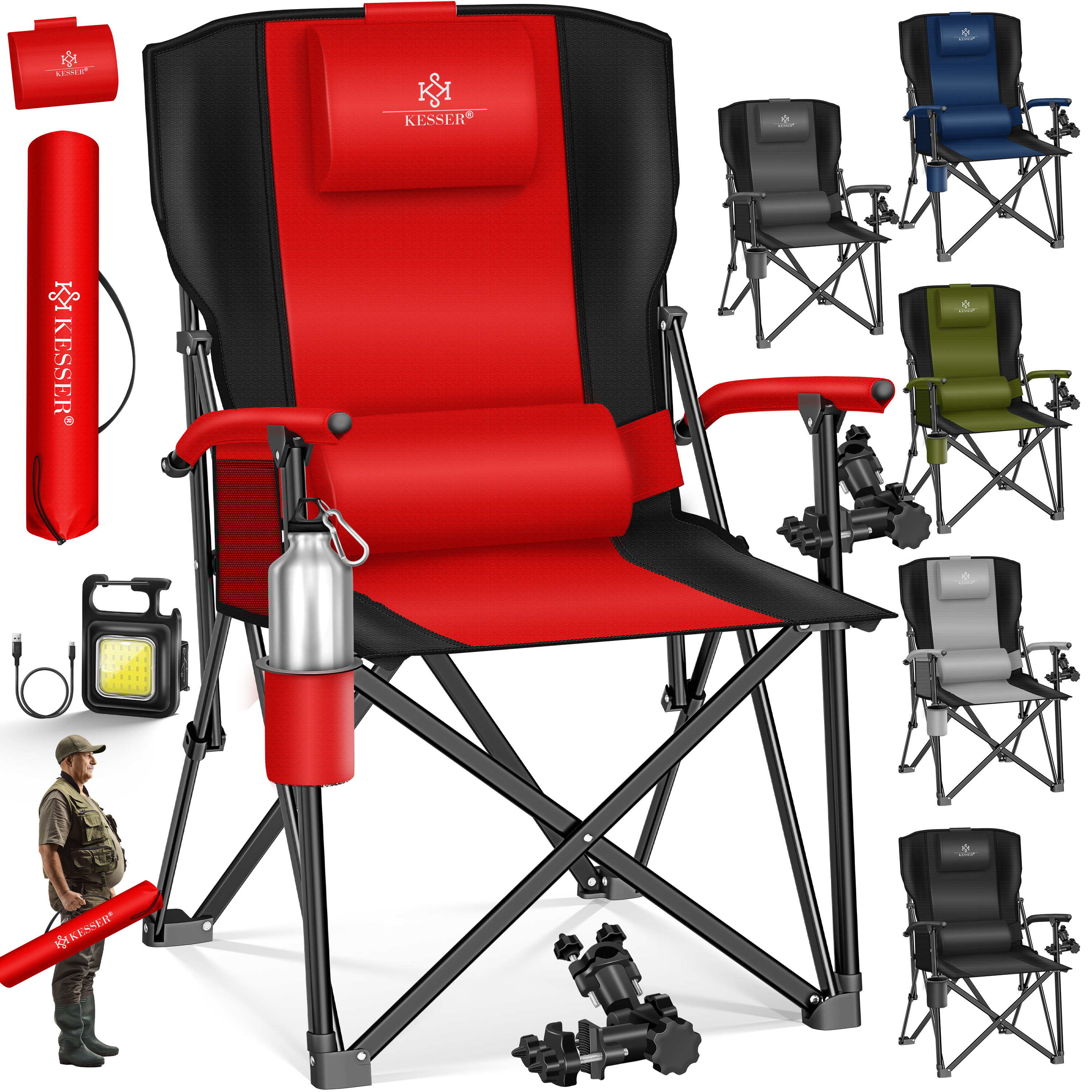 KESSER® Campingstuhl faltbar bis 160 kg | Angelstuhl Faltstuhl