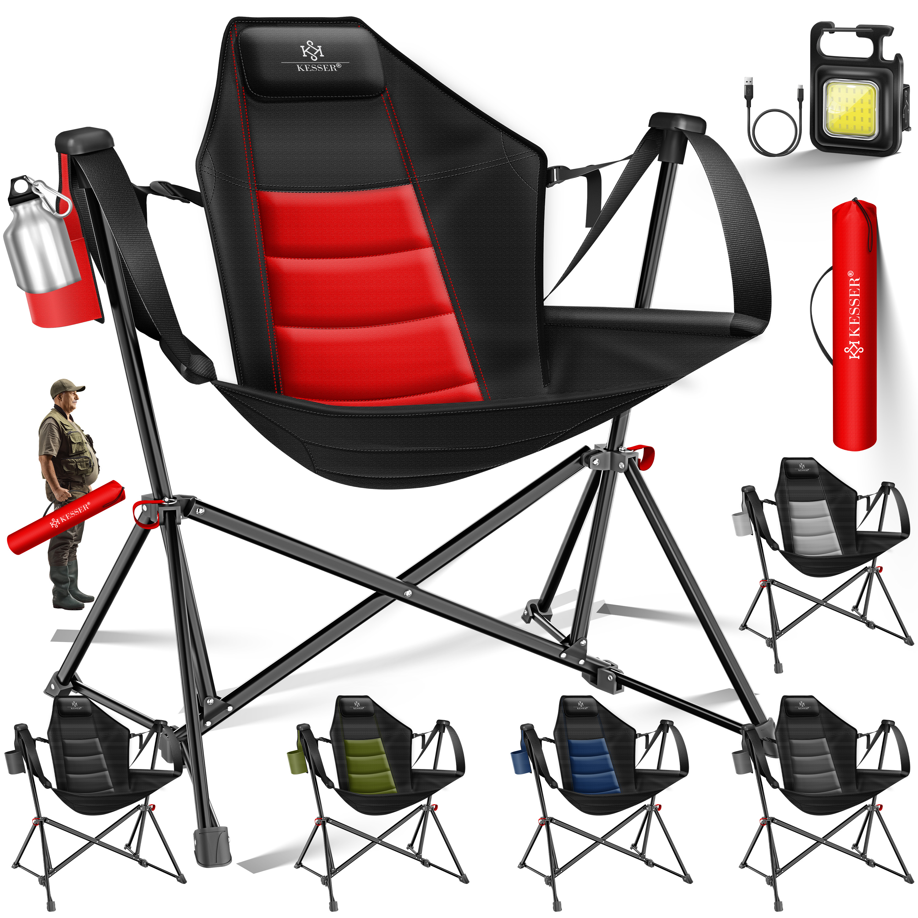 KESSER® Campingstuhl faltbar Schaukelstuhl bis 160 kg | Angelstuhl