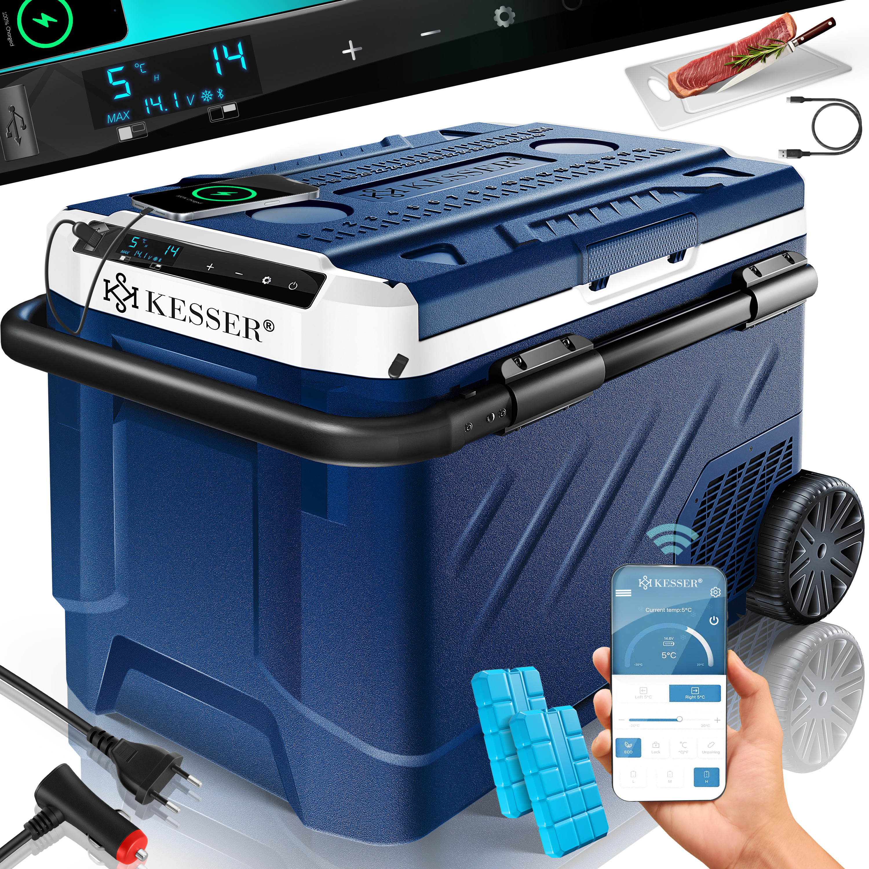 KESSER Kompressor Khlbox elektrisch | Camping Gefrierbox mit LED-Touch|  Mit APP-Steuerung & Khlakkus USB-Anschluss 12/24 V 230V | Khlschrank  Khlung bis -20 C fr Auto Lkw | eShopping - einfach besser einkaufen!