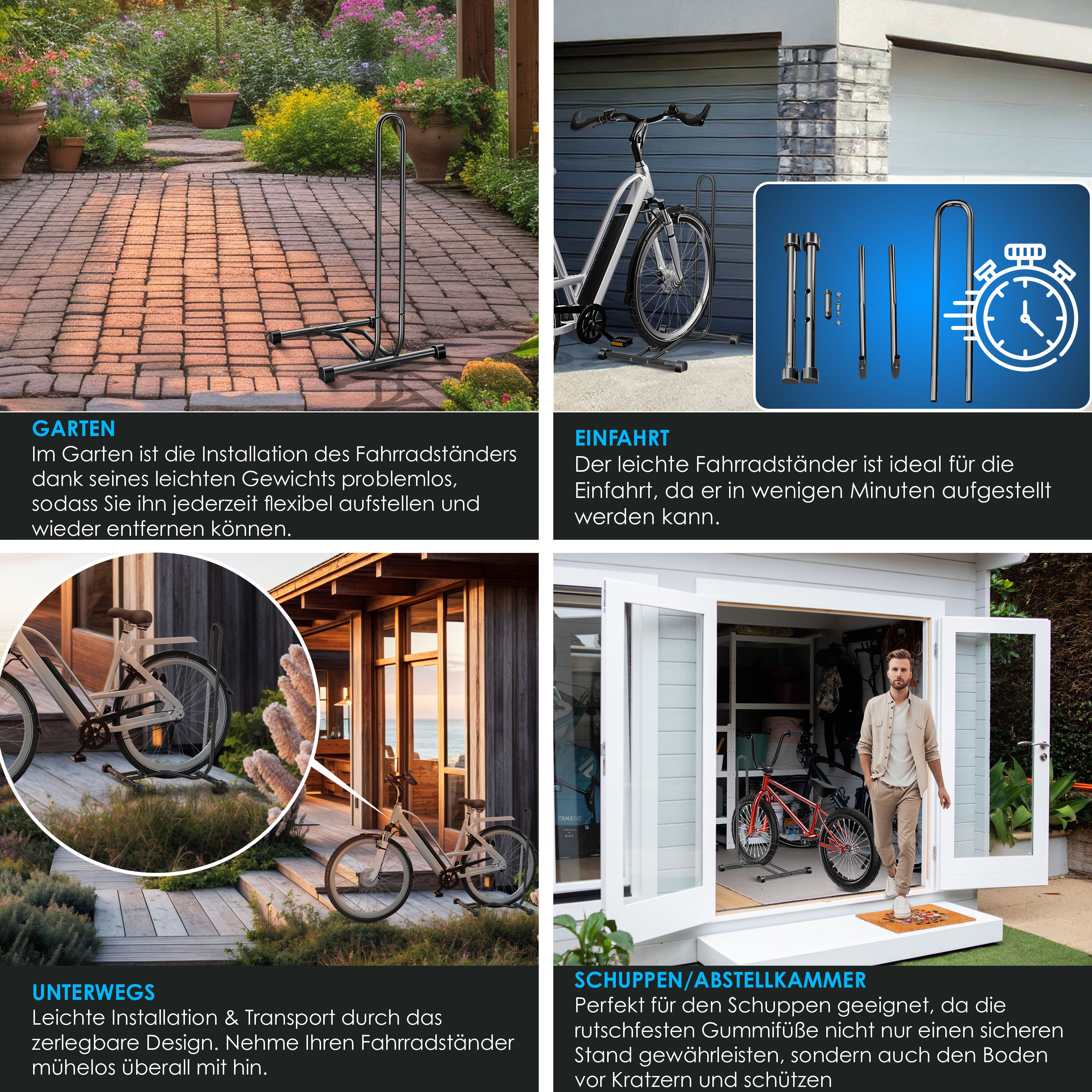 Fahrradstnder Boden Stabil  1-Sekunden Parken Fr MTB, E-Bike, Rennrad  16-29 Zoll Indoor Outdoor