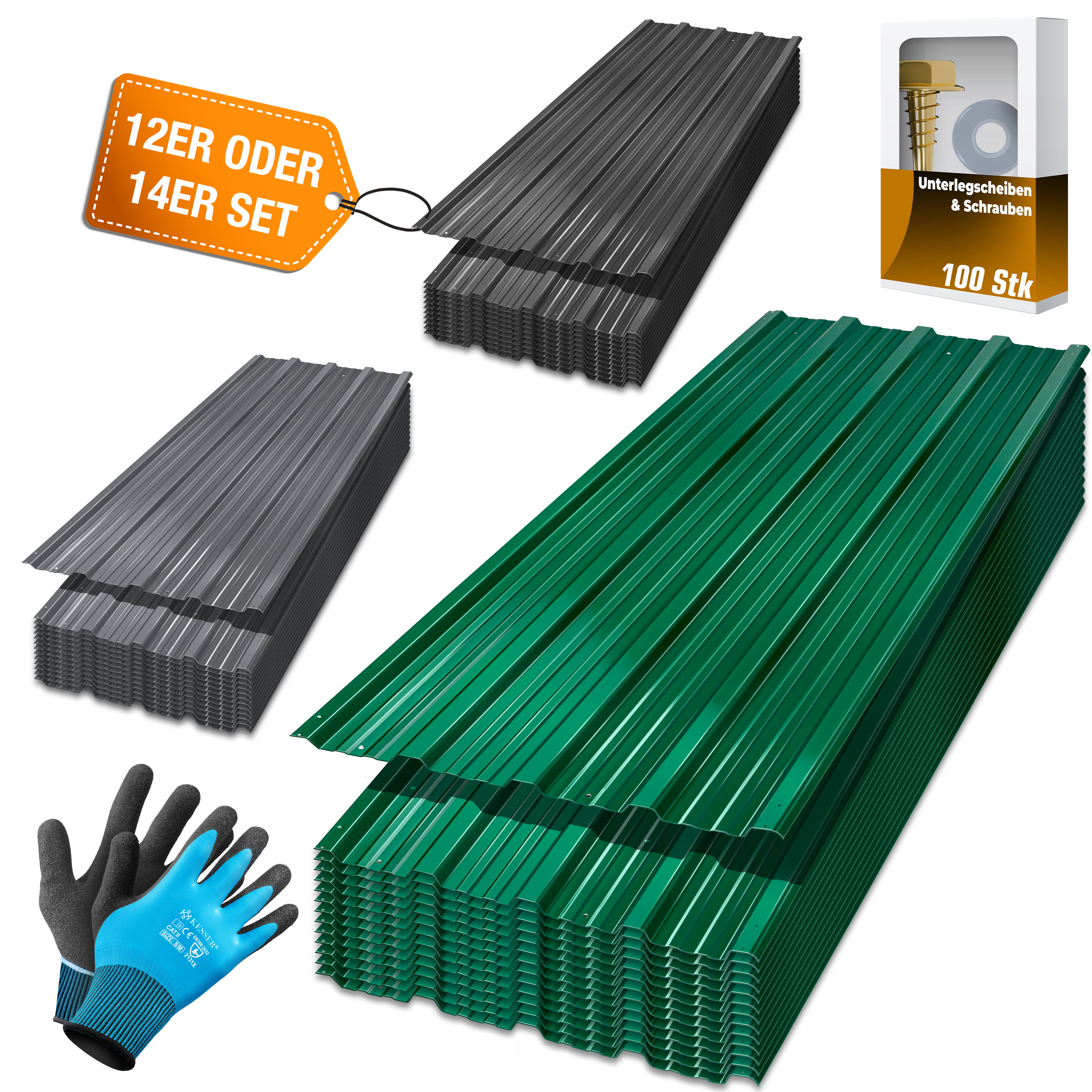 14 Trapezbleche 110x46cm - Verzinkt Für Dach Und Carport