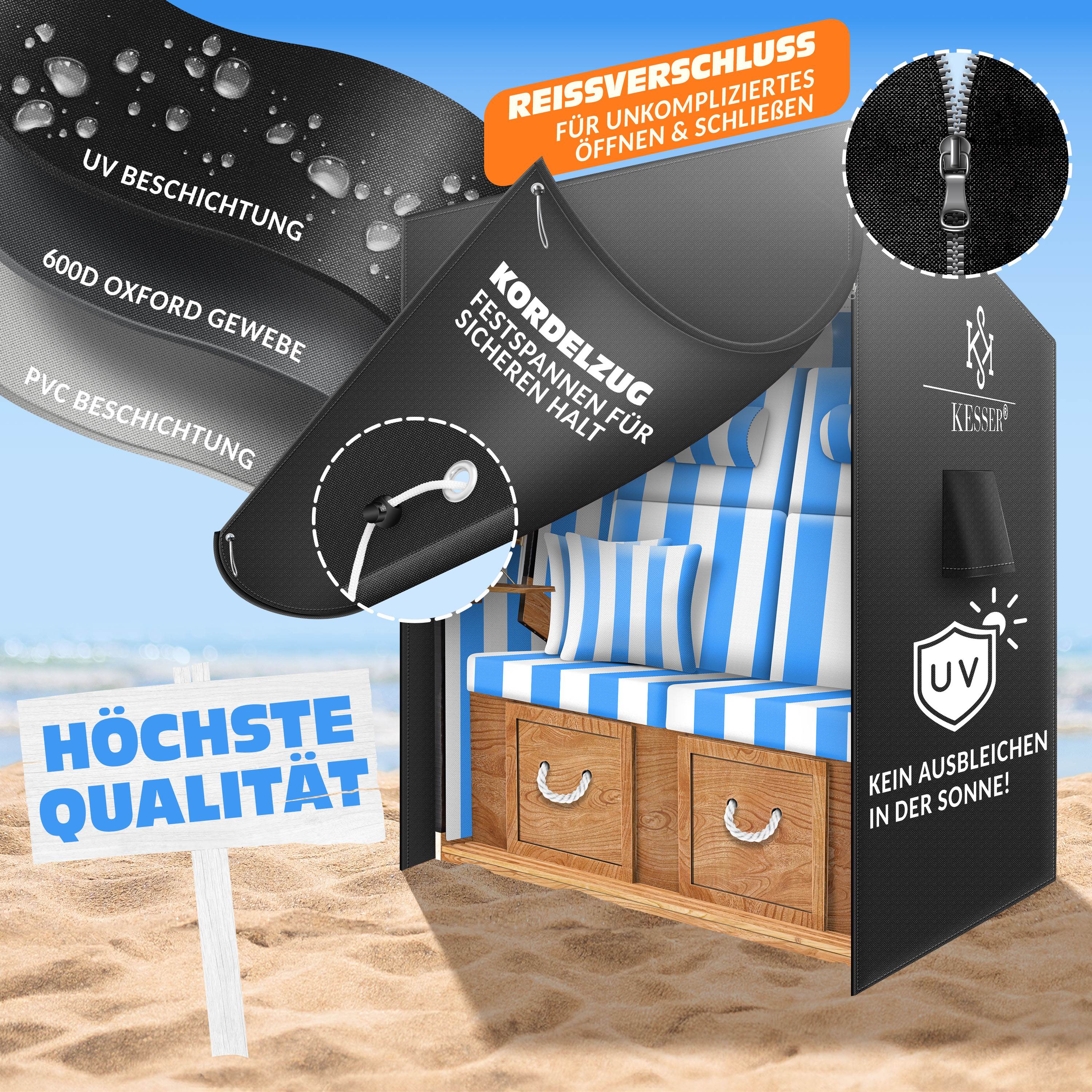 Gaxcent Strandkorb-Abdeckung 900D Oxford - Wasserdichte Schutzhülle Für Gartenmöbel