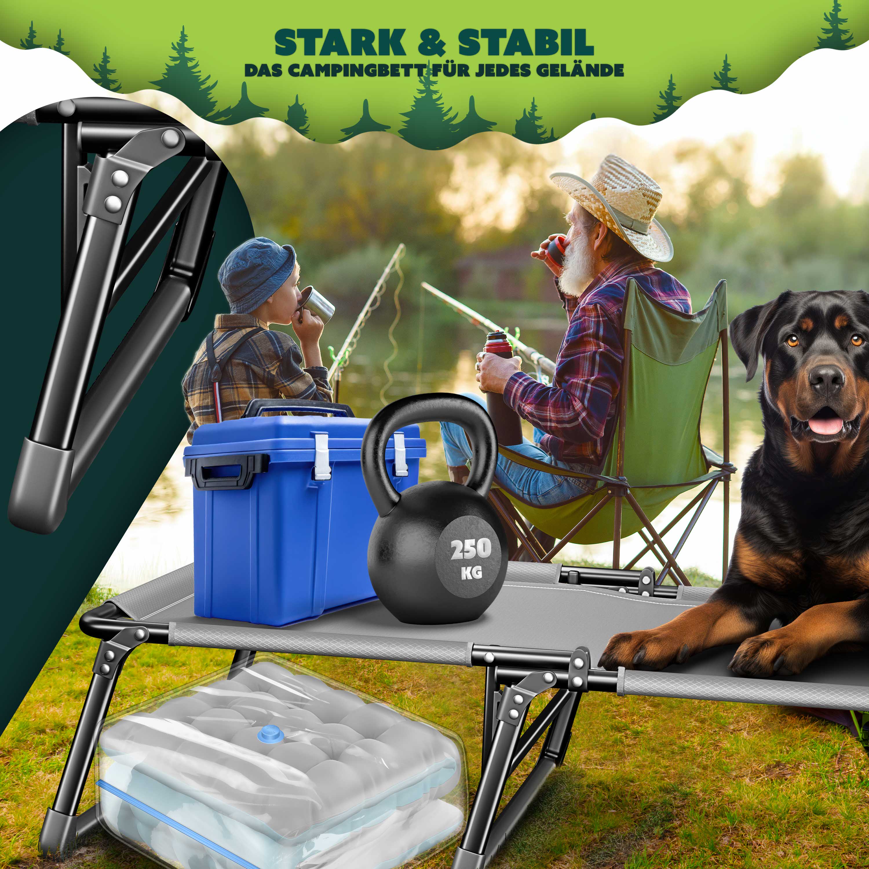 KESSER® Campingbed, Veldbed, Inklapbaar Klapbed, Campingbed Incl Draagtas Campinglicht Zijzak Stabiel 250 Kg Belastbaar Metalen Buis 600d Oxford Weefsel Draagbaar Ligbed Comfortabel 654690922