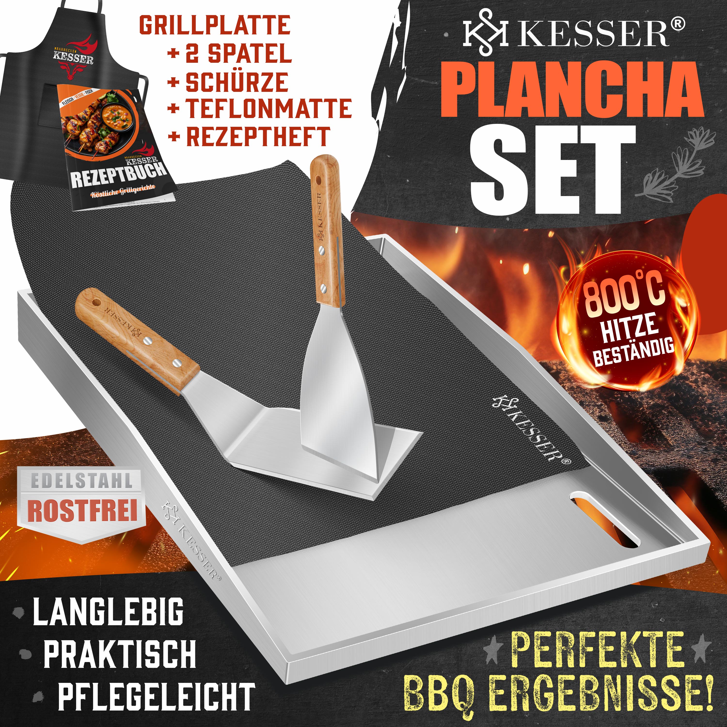Grillplatte Plancha 40x30 Cm 4mm Edelstahl Burgerplatte BBQ Grillwanne Mit Griff
