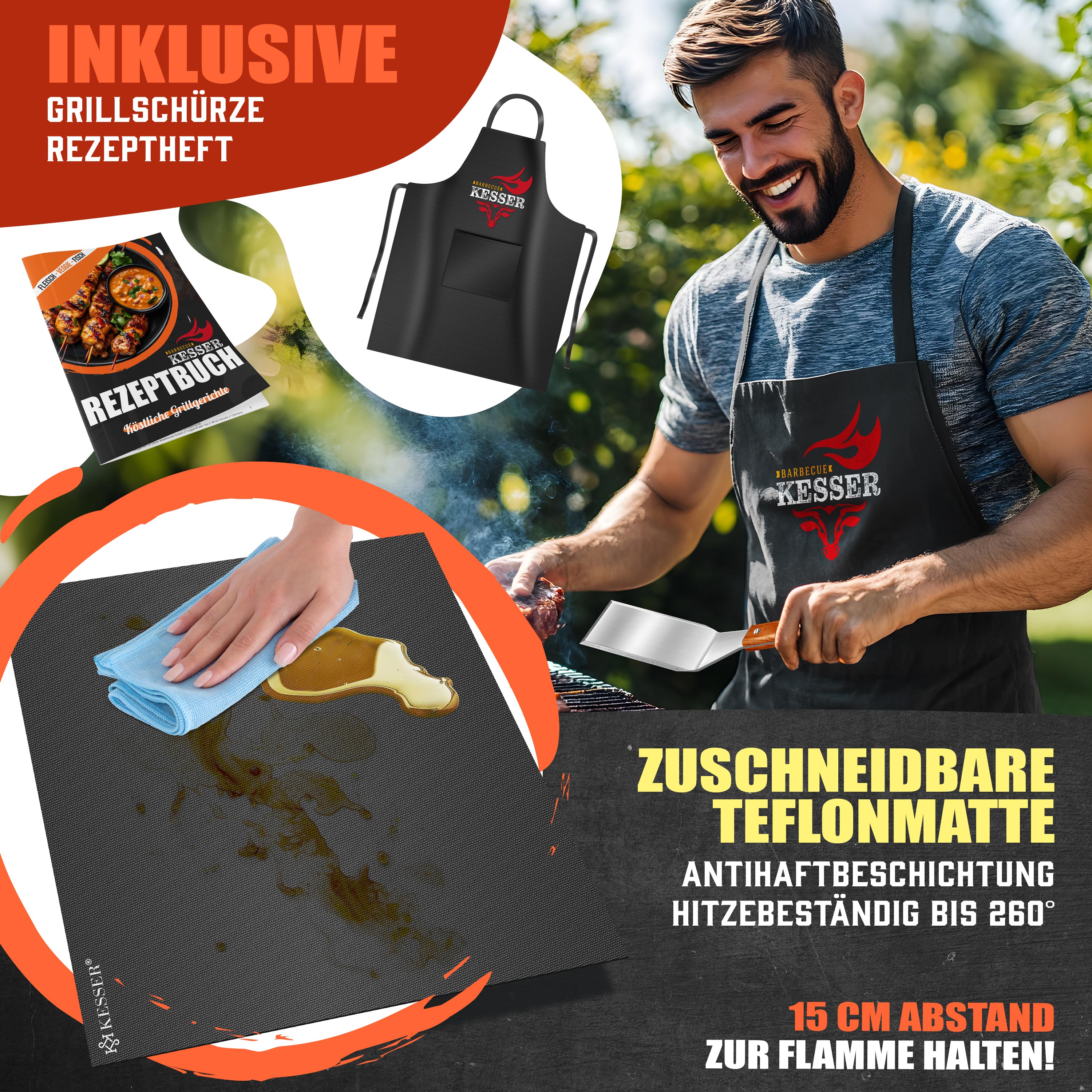 KESSER® Grillplatte für Raketenofen, Grillplatte aus Gusseisen für Dutch Oven BBQ Rakete Holzofen Camping Campingkocher Campinggrill, Leicht zu reinigen, für Fleisch und kleine Grillstücke