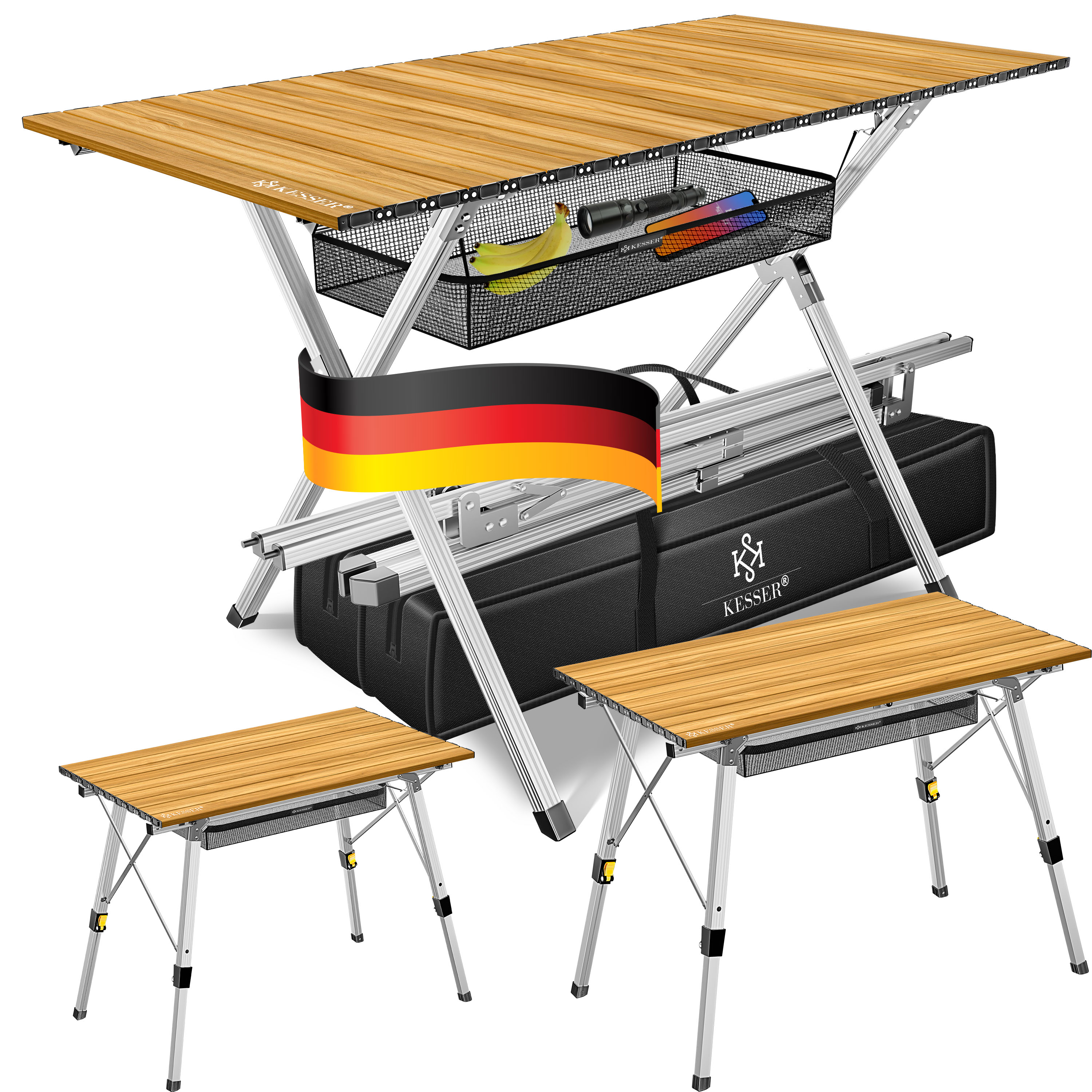 KESSER Campingtisch faltbar Klapptisch mit Aluminiumrahmen Aufrollbare  Tischplatte Falttisch klappbar inkl. Tragetasche mit Trageband &  Netztasche, Holz-Optik | eShopping - einfach besser einkaufen!