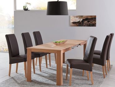 Esstisch mit Stühlen, Kernbuche, Kunstleder rehbraun, 1x Petri 1XL + ... Esstisch mit Stühlen, Kernbuche, Kunstleder rehbraun, 1x Petri 1XL + ...