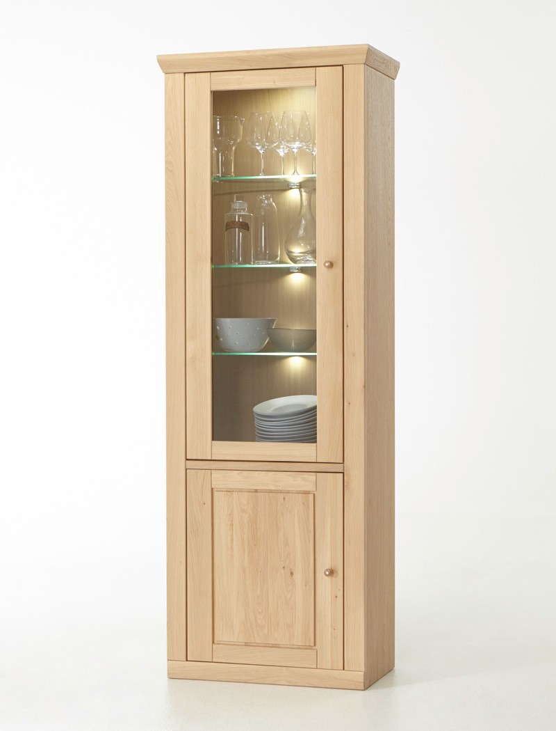 Vitrine Verena 4 Eiche bianco teilmassiv 73x208x40 cm Glasvitrine
