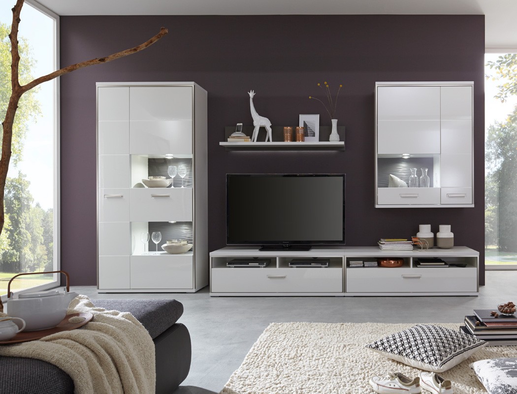 Vitrine Travis 5 weiß Hochglanz 94x201x38 cm Glasvitrine Wohnzimmer