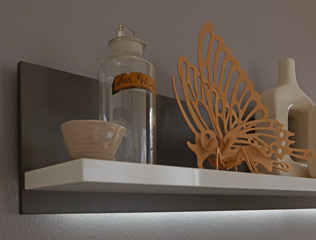 Wandboard weiß grau 124x25x23 cm Wandregal Regal Bücherregal Wohnmöbel