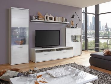 Wohnwand Travis 26 weiß Hochglanz 4-teilig Medienwand TV-Möbel TV ... Wohnwand Travis 26 weiß Hochglanz 4-teilig Medienwand TV-Möbel TV ...