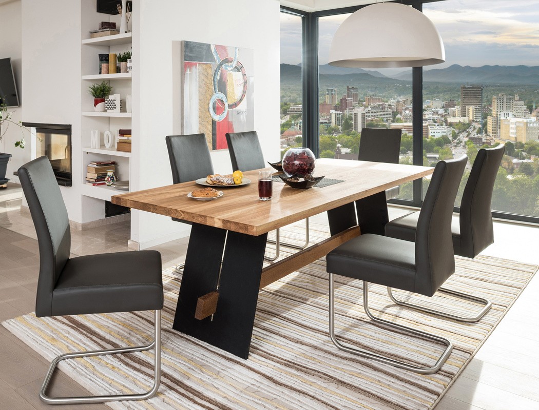 Tischgruppe Tisch Alban Eiche natur + 6 Schwinger Kaja Kaiman fango