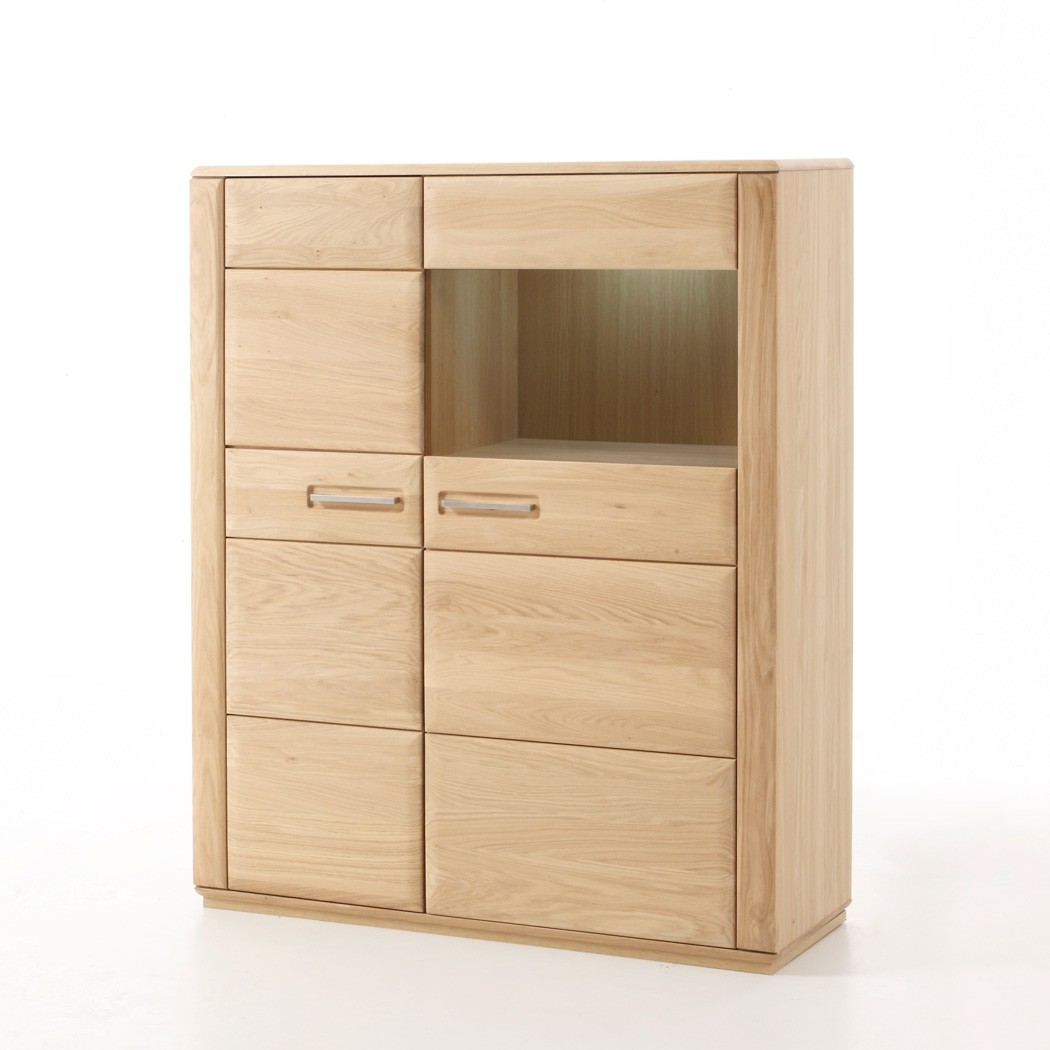 Highboard Eiche bianco teilmassiv 107x132x38 cm Schrank Vitrine Senta 3
